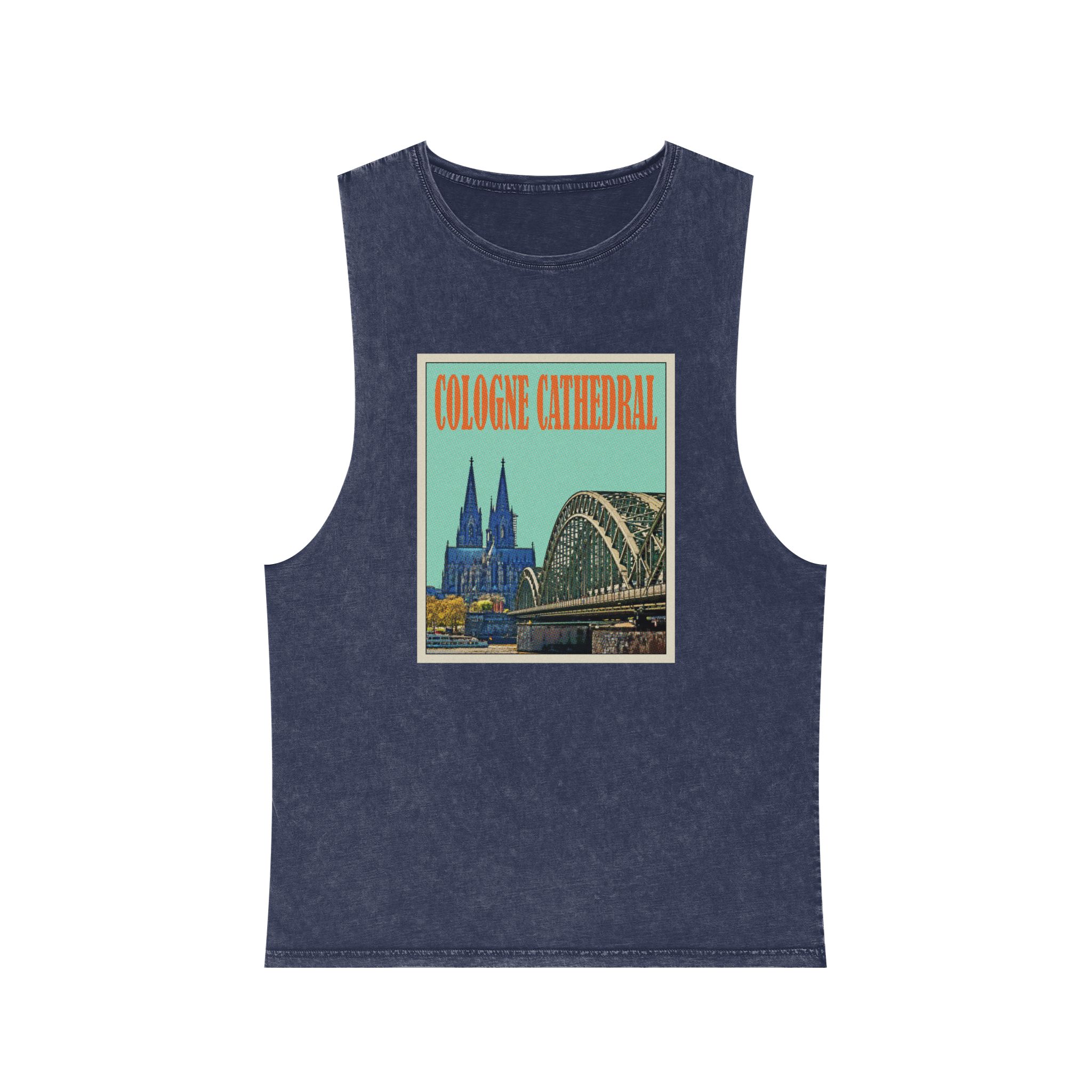 Cologne Cathedral Retro Travel Poster Unisex Stonewash Tank Top - Image 13