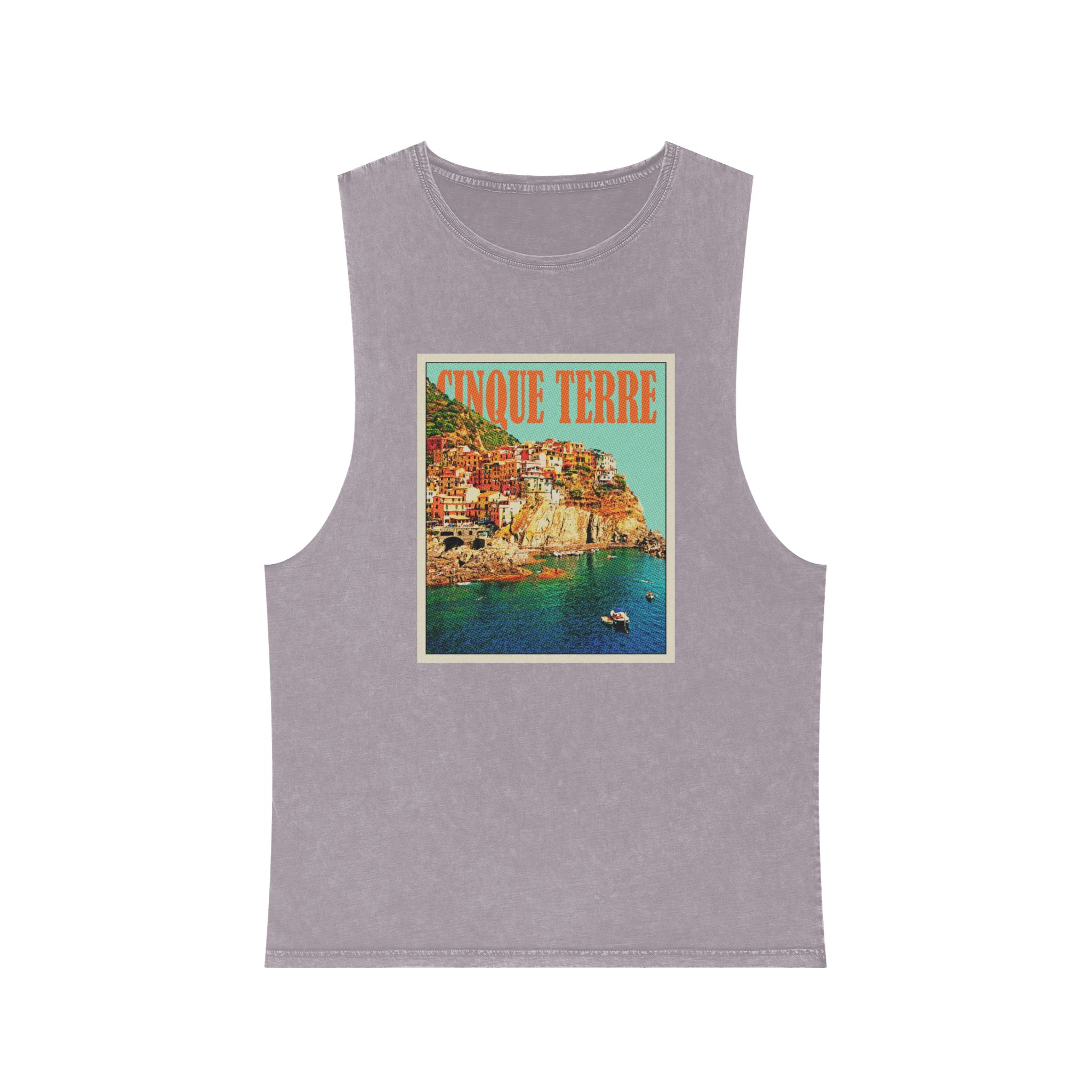 Cinque Terre Retro Travel Poster Unisex Stonewash Tank Top - Image 17