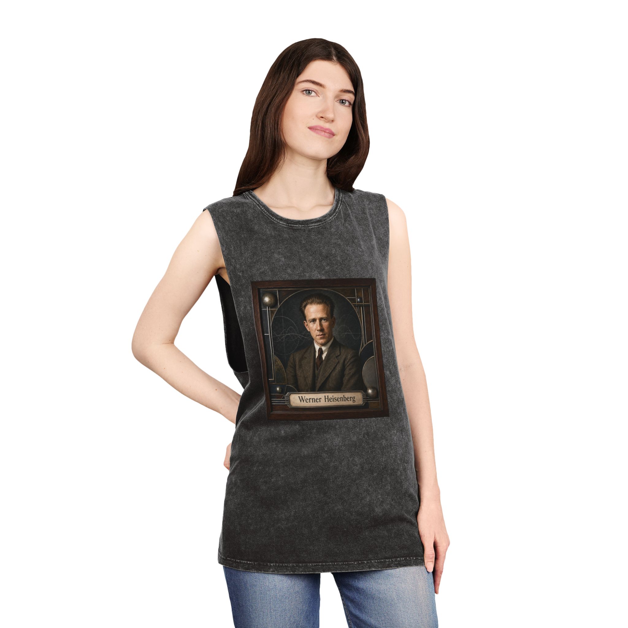 Werner Heisenberg Unisex Stonewash Tank Top - Image 4