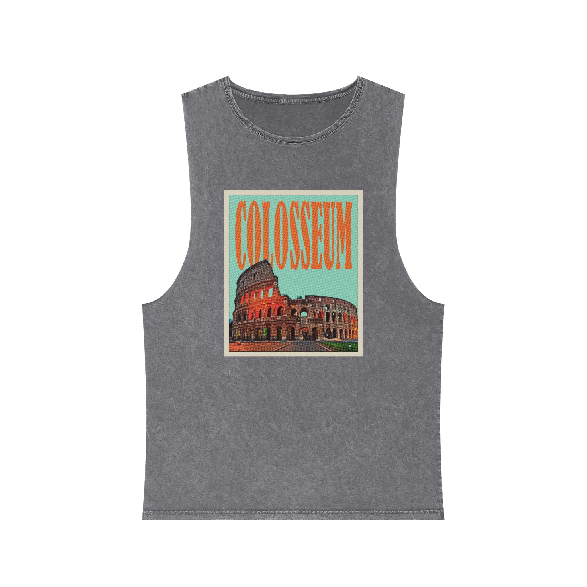 Colosseum Retro Travel Poster (1) Unisex Stonewash Tank Top - Image 9