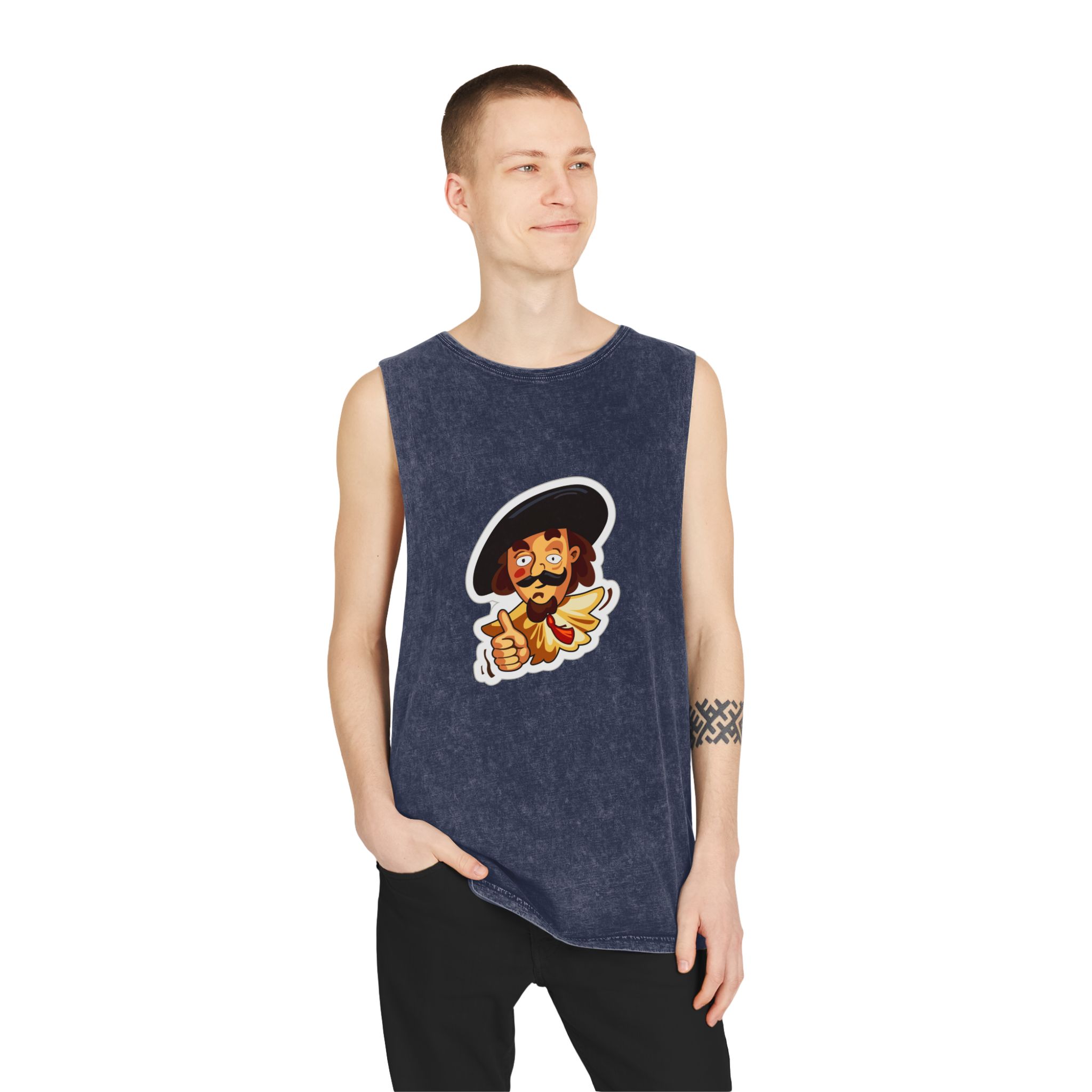 Cartoon Musketeer Thumbs Up Unisex Stonewash Tank Top - Image 15