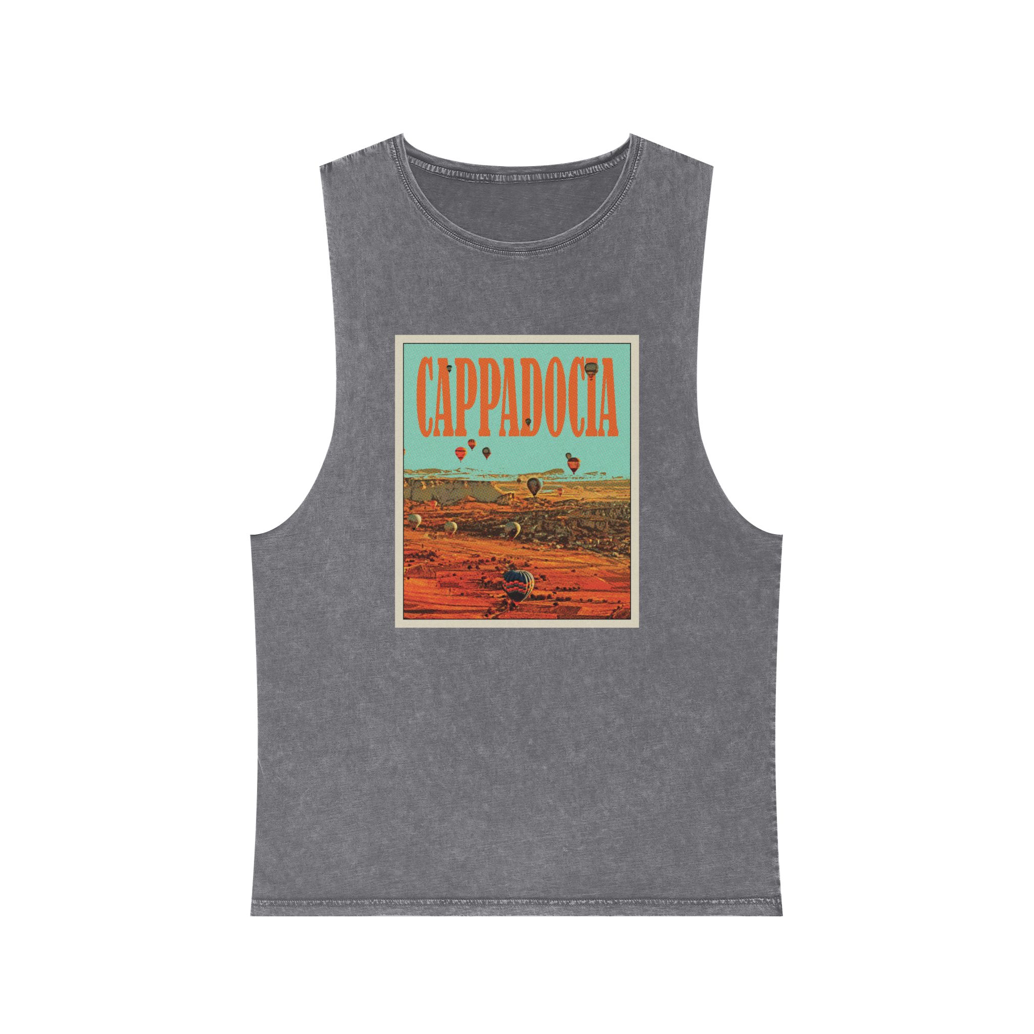 Cappadocia Retro Travel Poster Unisex Stonewash Tank Top - Image 9