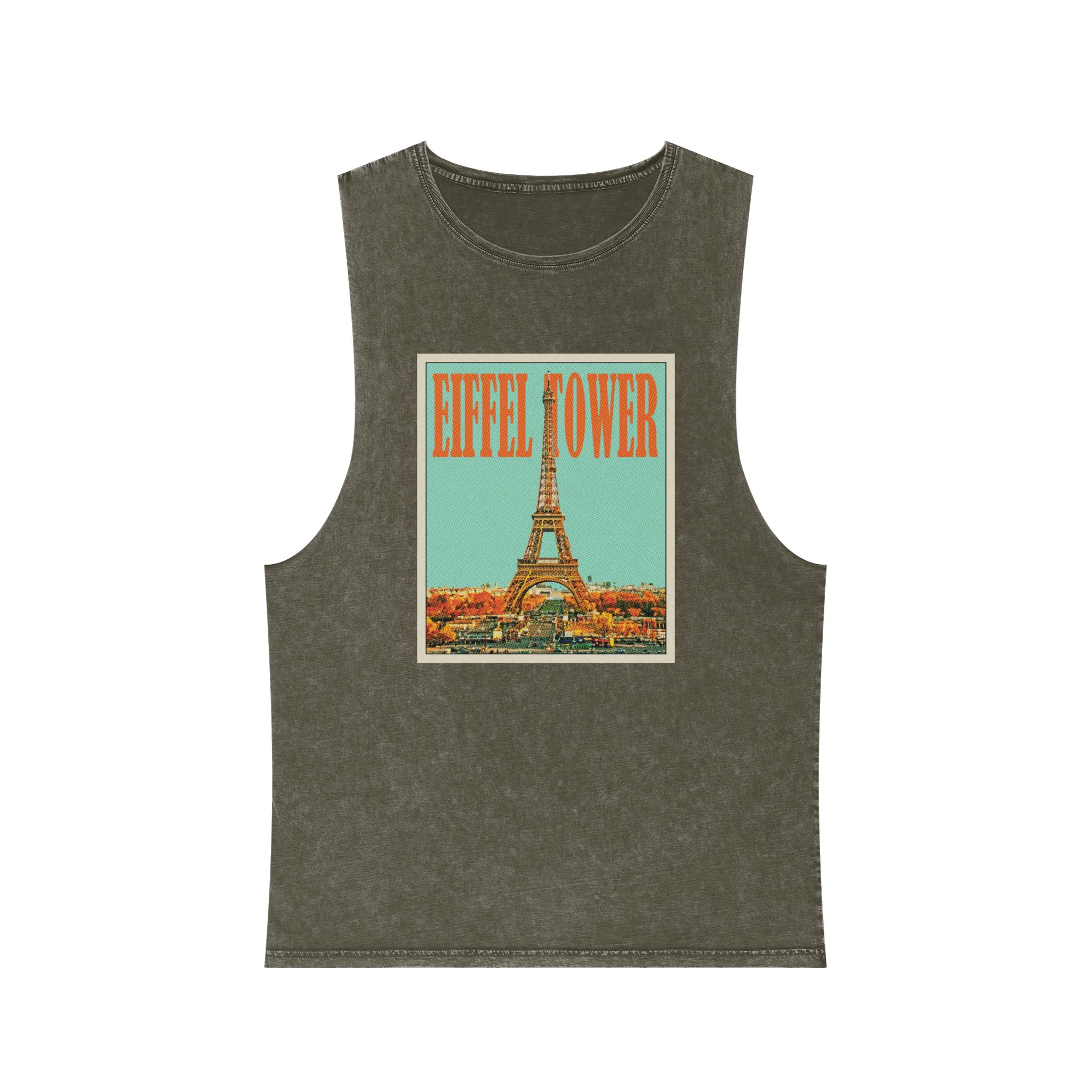 Eiffel Tower Retro Travel Poster (1) Unisex Stonewash Tank Top - Image 5