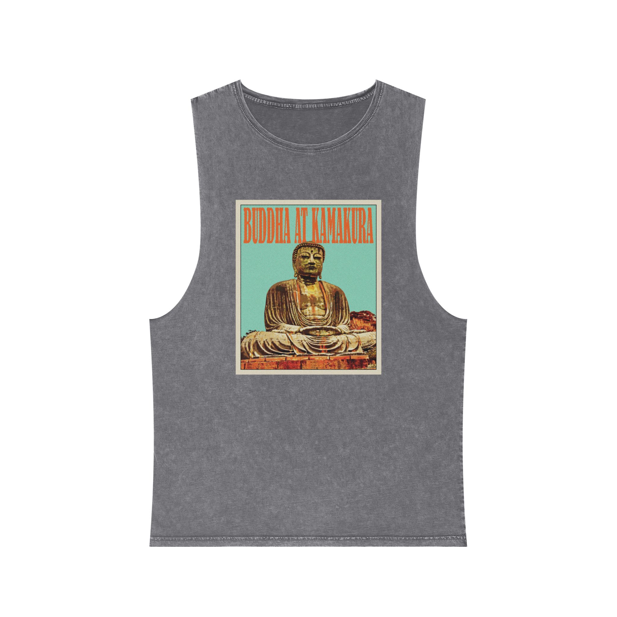Buddha Kamakura Retro Travel Poster (1) Unisex Stonewash Tank Top - Image 9