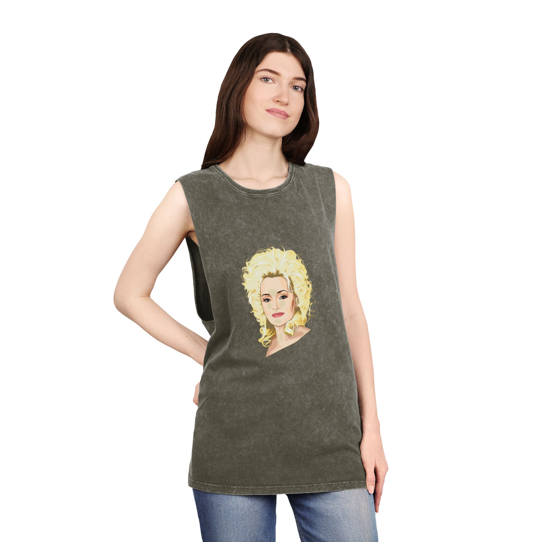Dolly Parton Portrait Unisex Stonewash Tank Top - Image 8
