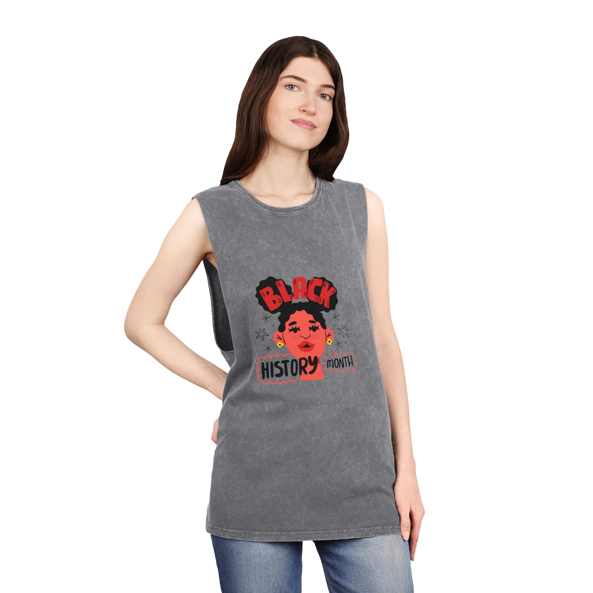 Flat Text Illustration Black History Month Celebration Unisex Stonewash Tank Top - Image 12