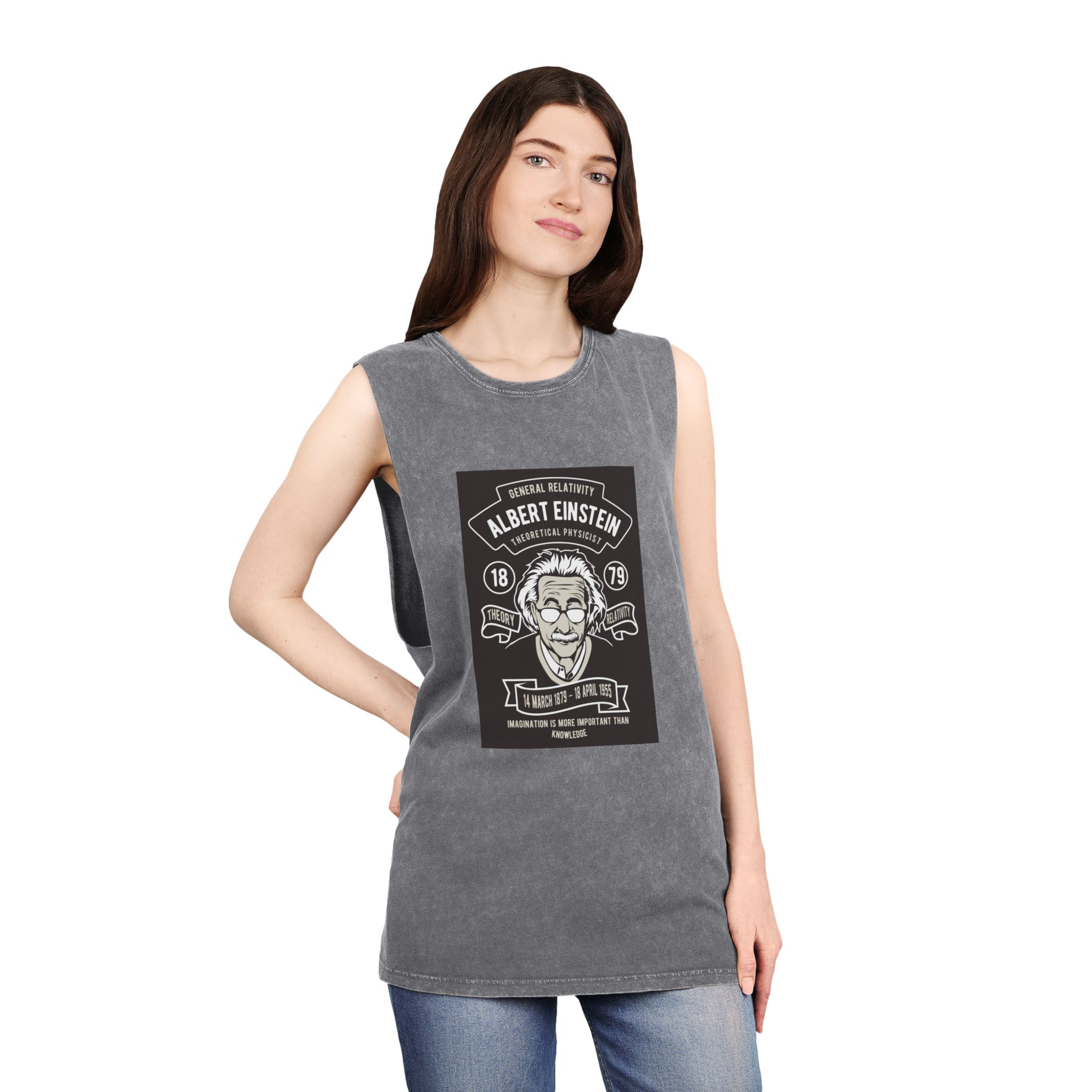 Albert Einstein Copia Unisex Stonewash Tank Top - Image 12