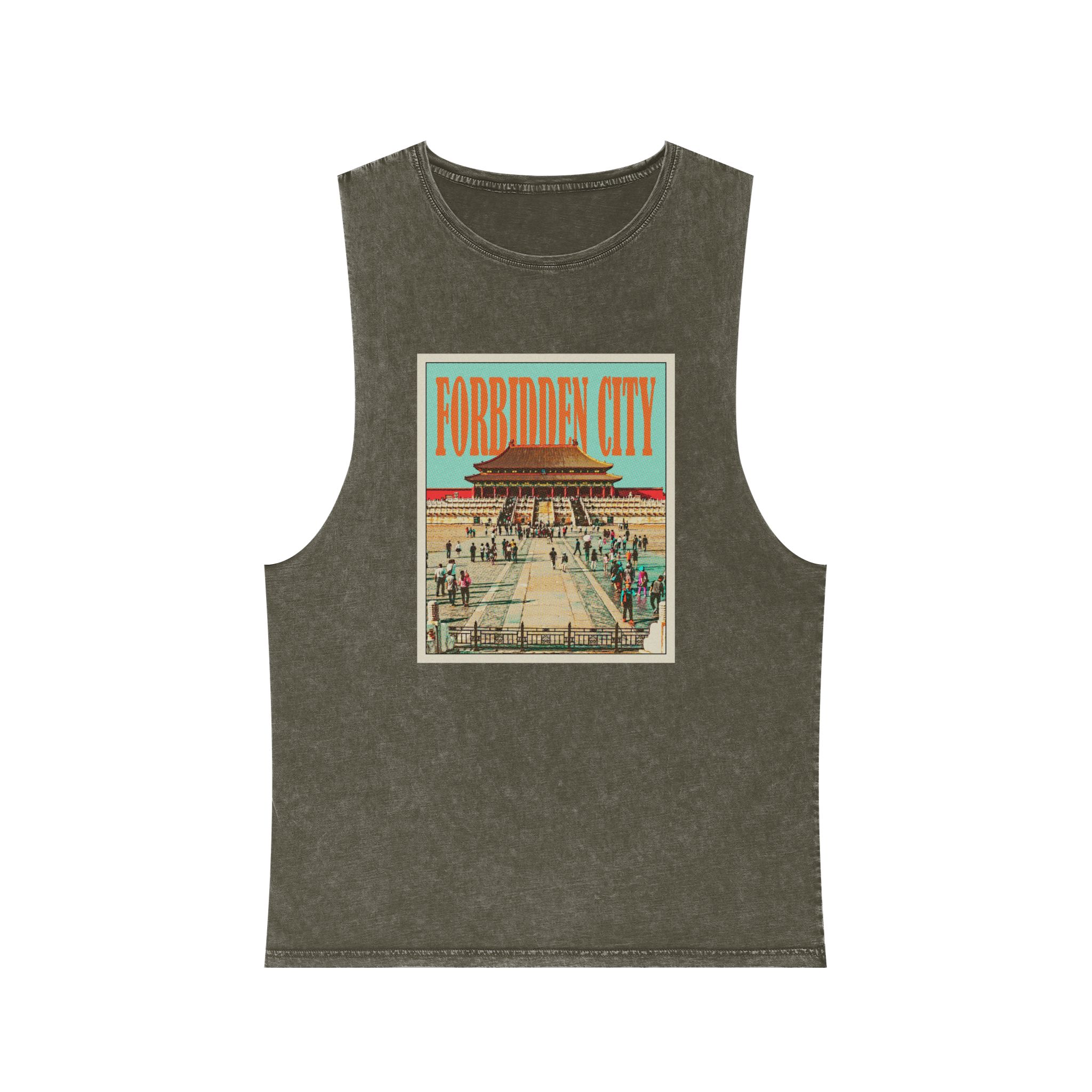 Forbidden City Retro Travel Poster (1) Unisex Stonewash Tank Top - Image 5