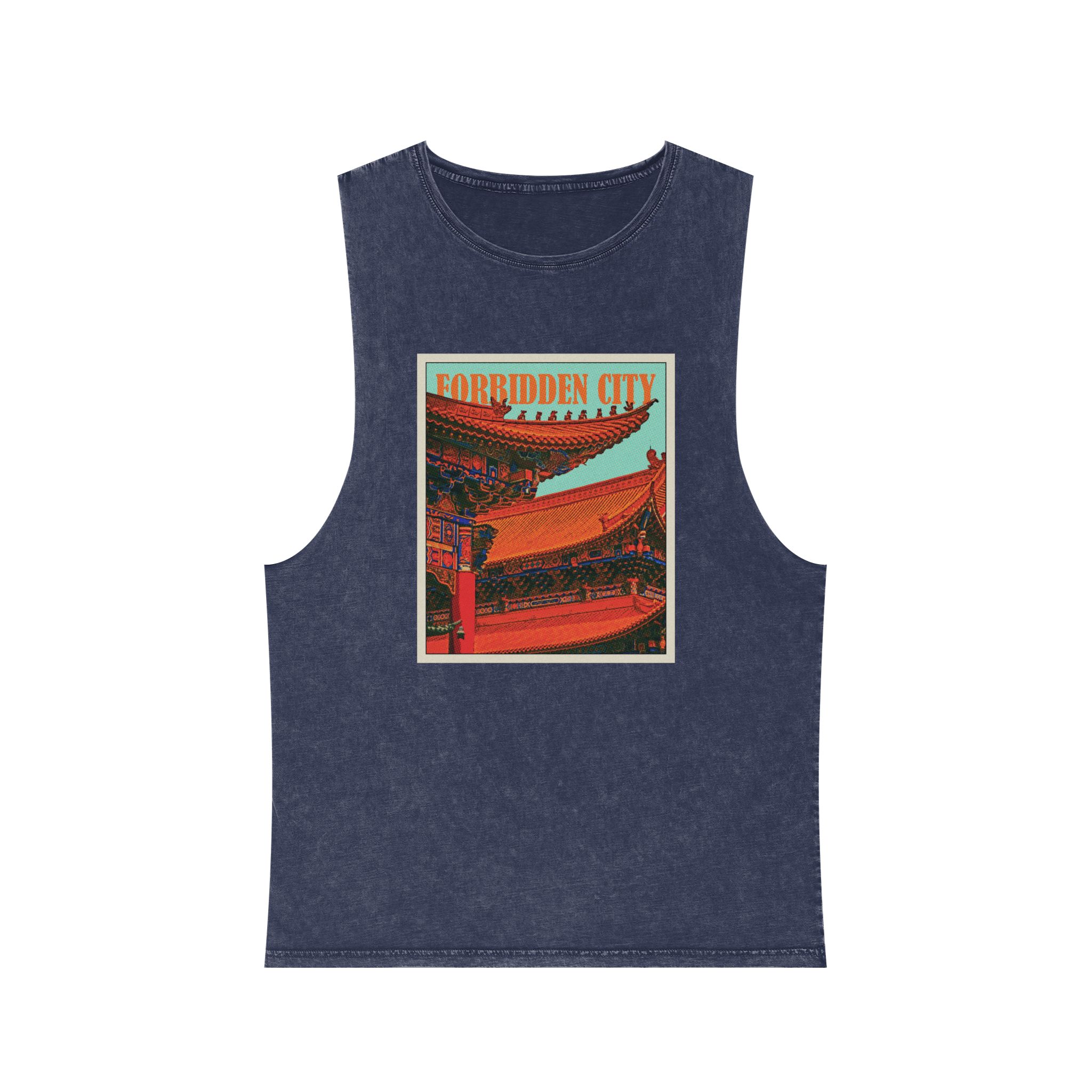 Forbidden City Retro Travel Poster Unisex Stonewash Tank Top - Image 13