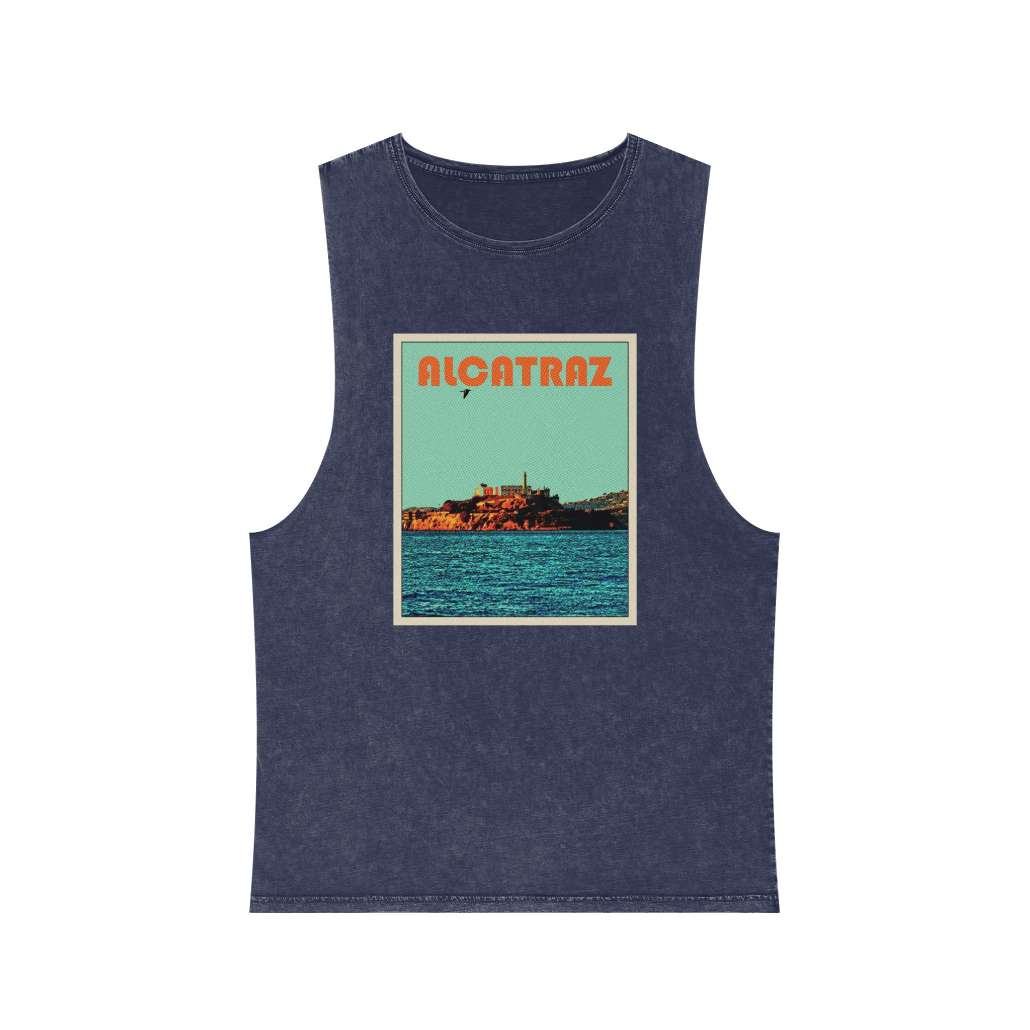 Alcatraz Retro Travel Poster Unisex Stonewash Tank Top - Image 13