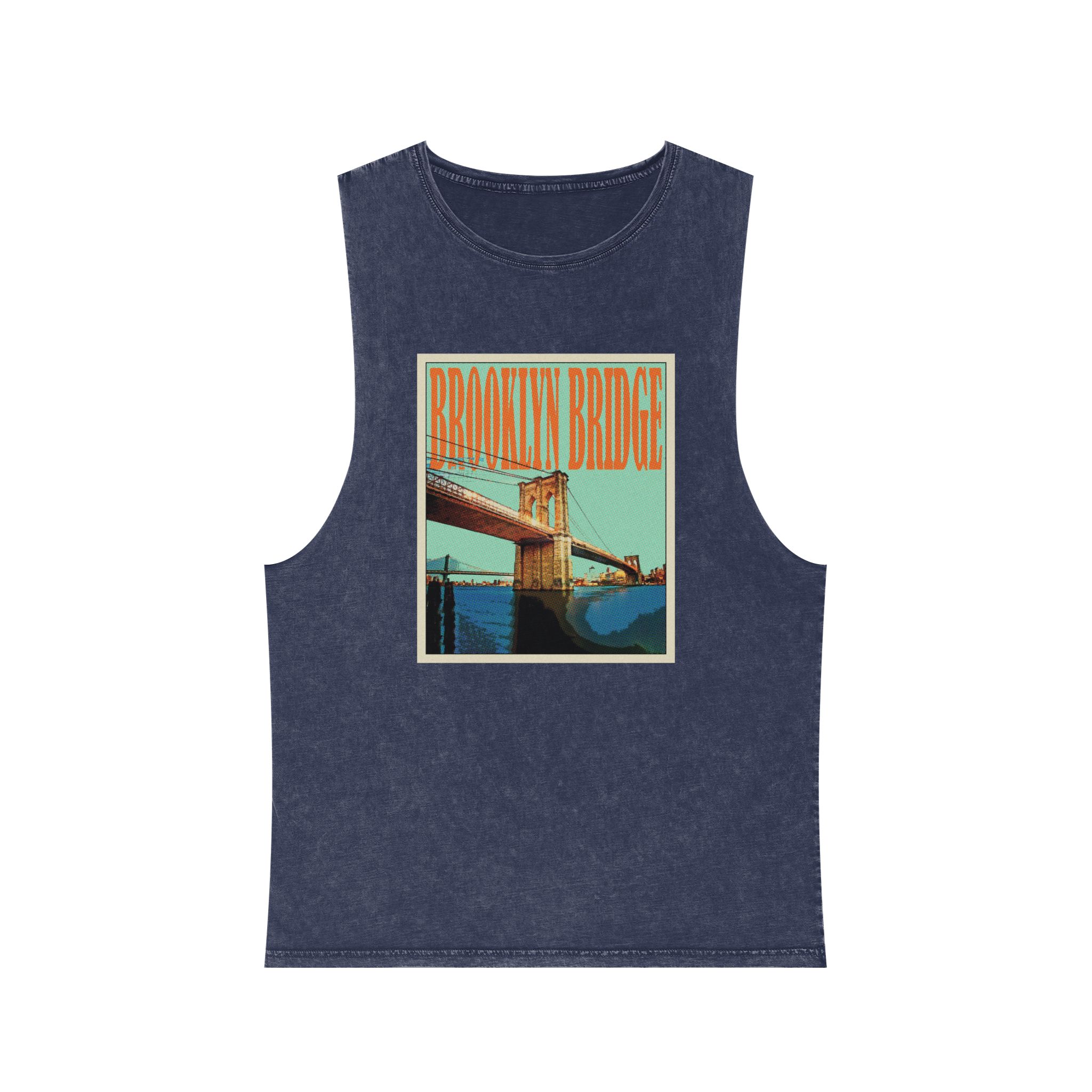 Brooklyn Bridge Retro Travel Poster Unisex Stonewash Tank Top - Image 13