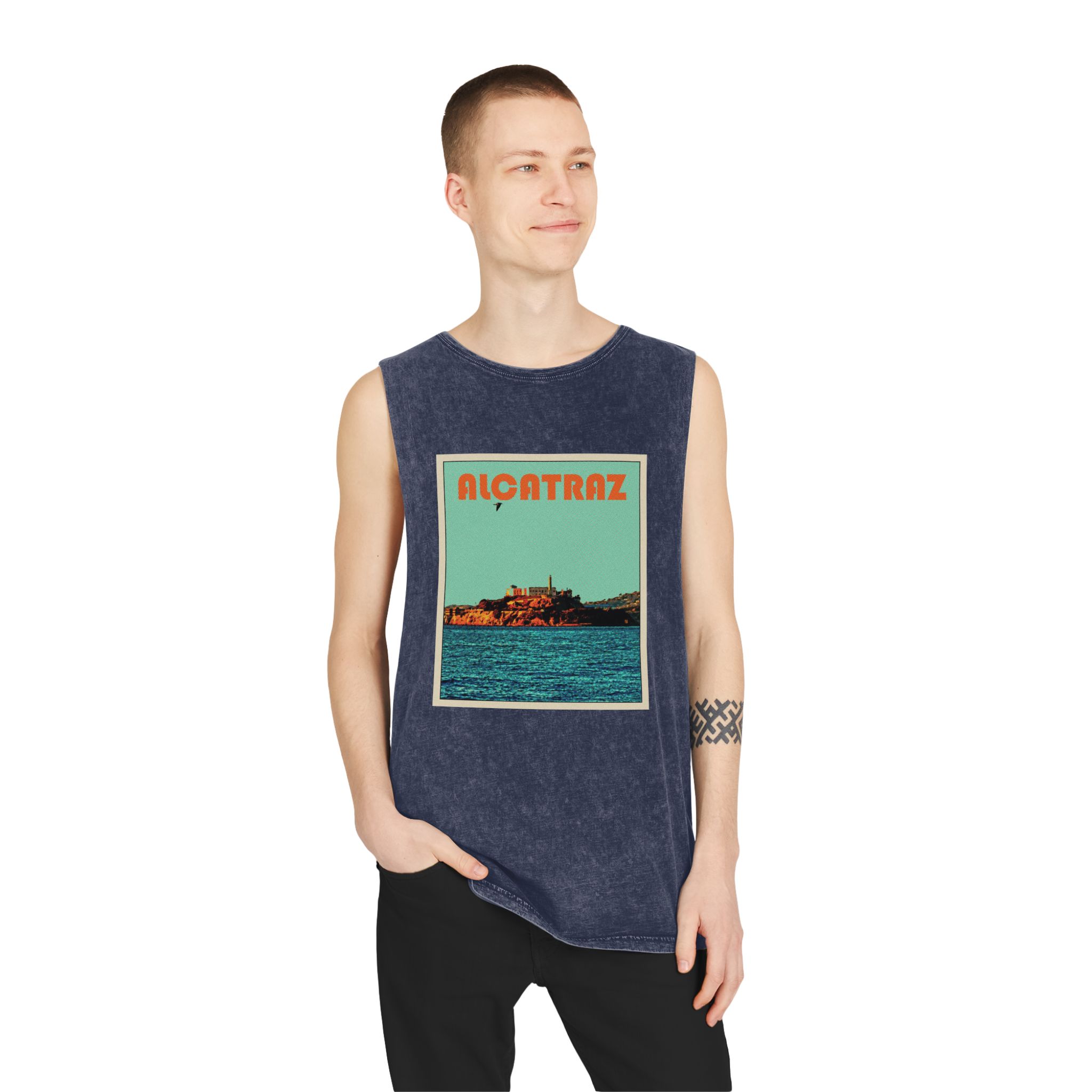 Alcatraz Retro Travel Poster Unisex Stonewash Tank Top - Image 15