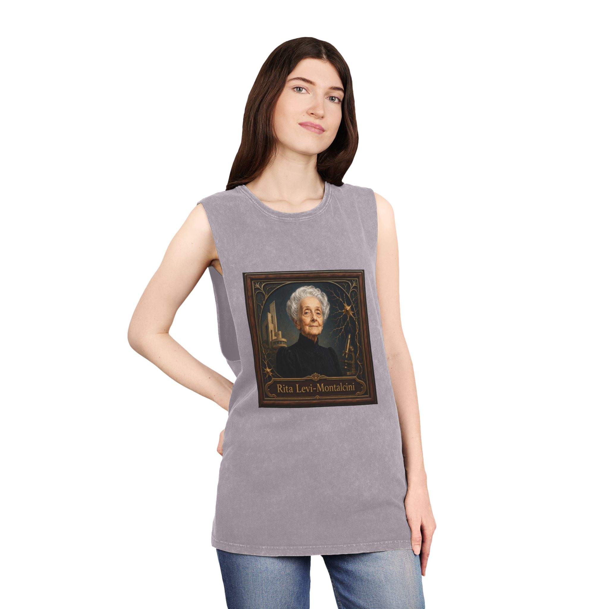 Rita Levi Montalcini Unisex Stonewash Tank Top - Image 20