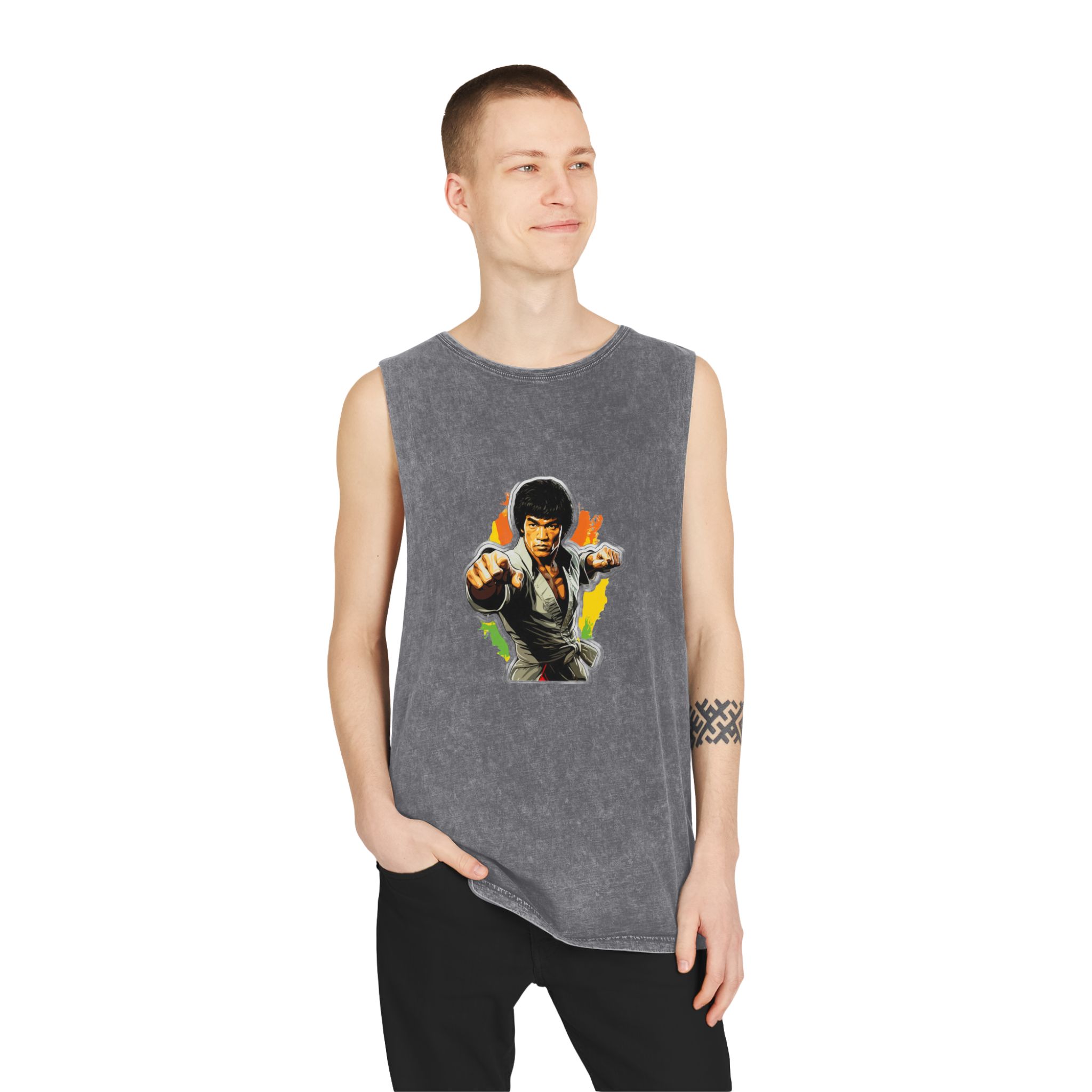Bruce Lee In A Fighting Stance Unisex Stonewash Tank Top - Image 11
