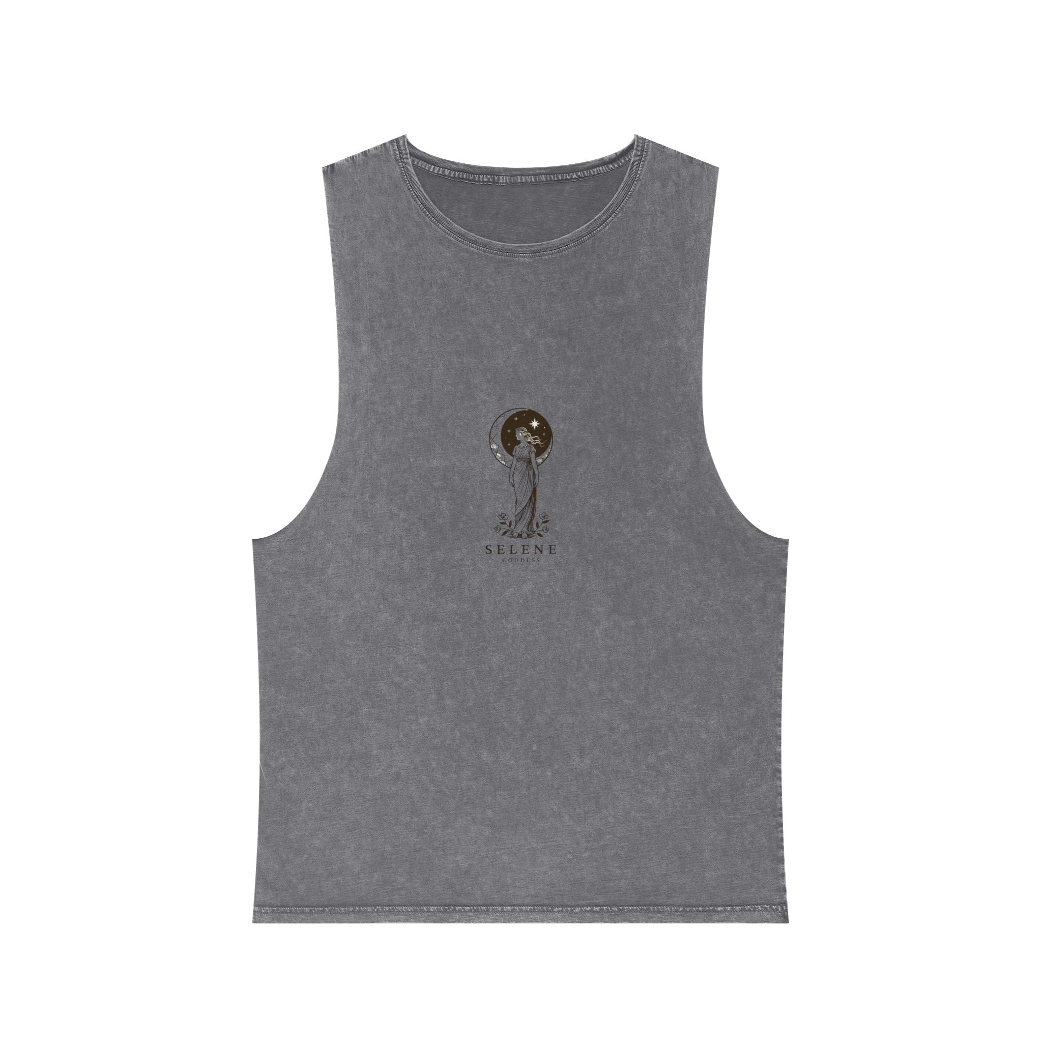 Engraving Illustration Selene Greek Moon Goddess Vector Template Unisex Stonewash Tank Top - Image 9