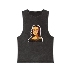 Cartoon Mona Lisa Sticker Unisex Stonewash Tank Top