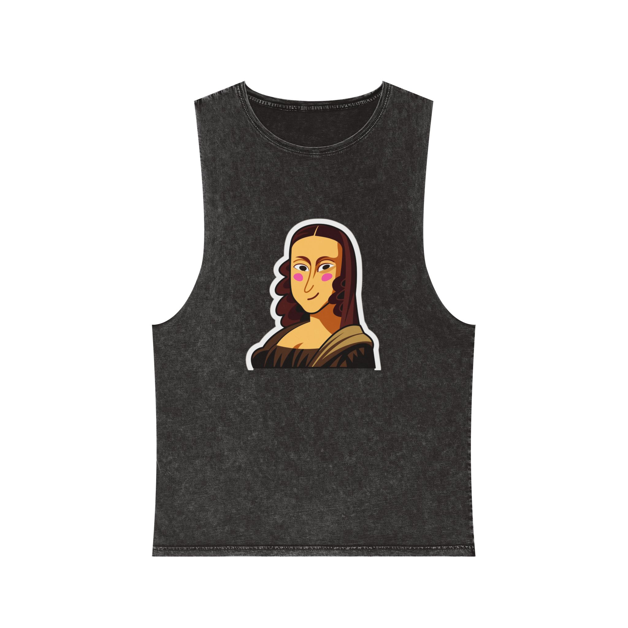 Cartoon Mona Lisa Sticker Unisex Stonewash Tank Top