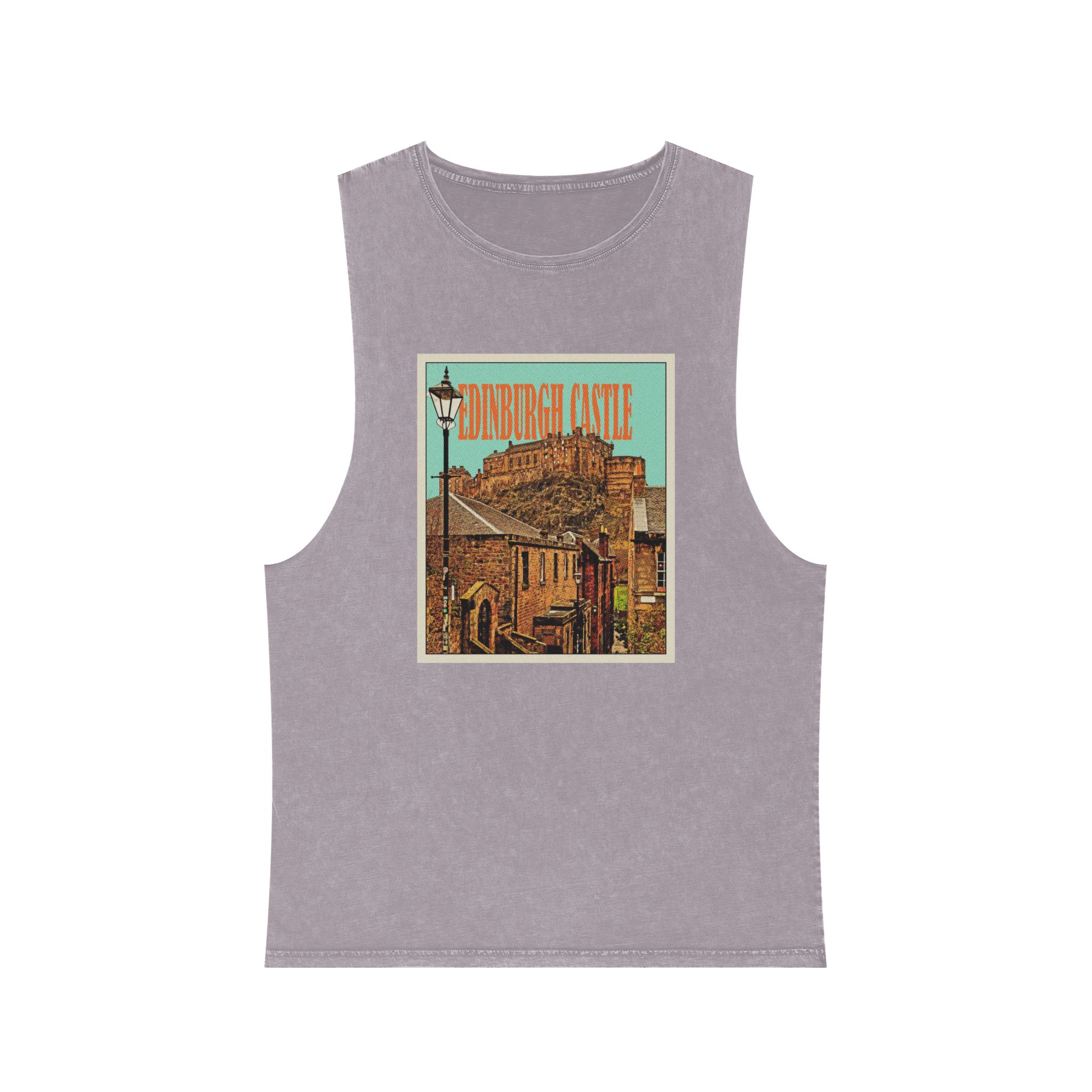Edinburgh Castle Retro Travel Poster Unisex Stonewash Tank Top - Image 17