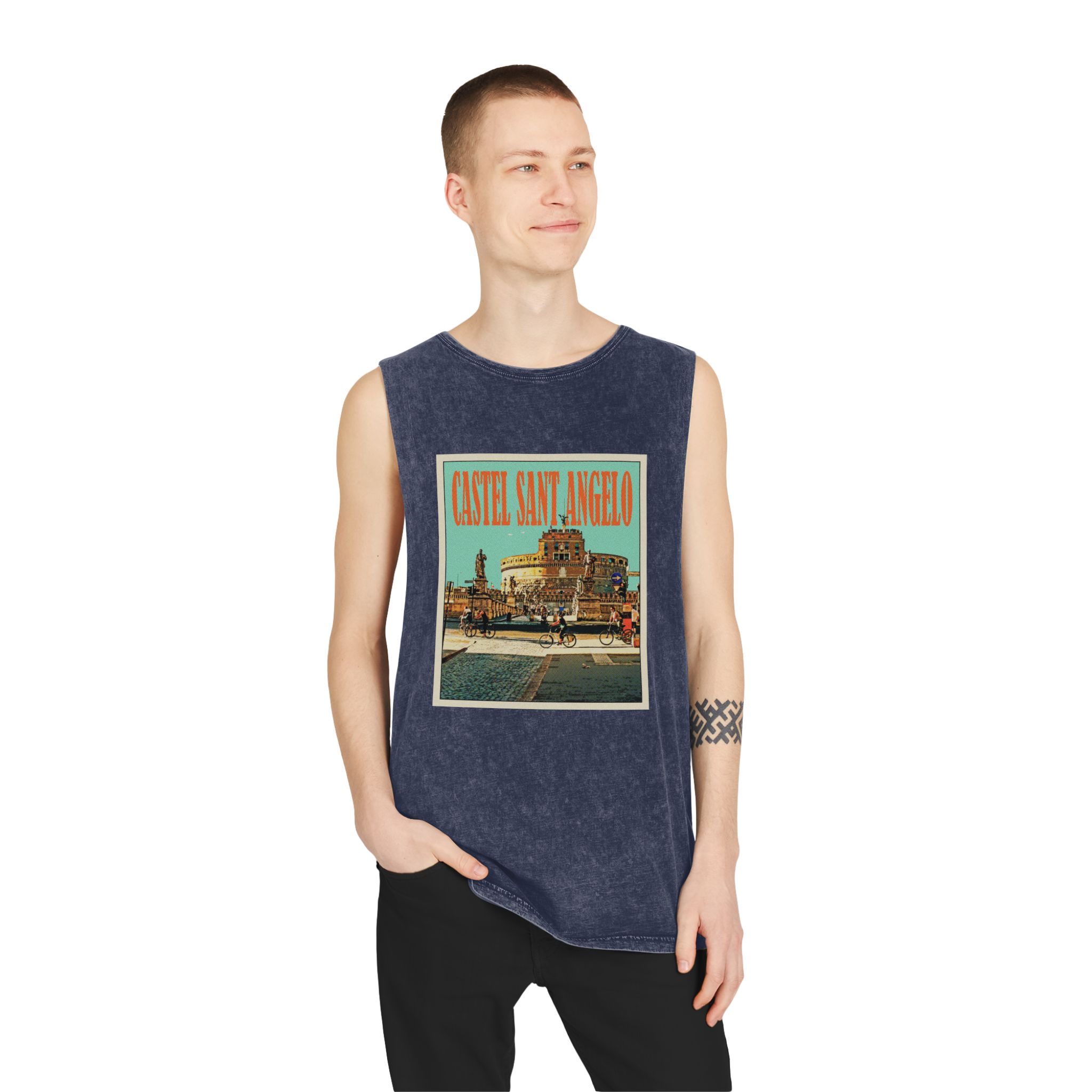 Castel Sant Angelo Retro Travel Poster Unisex Stonewash Tank Top - Image 15