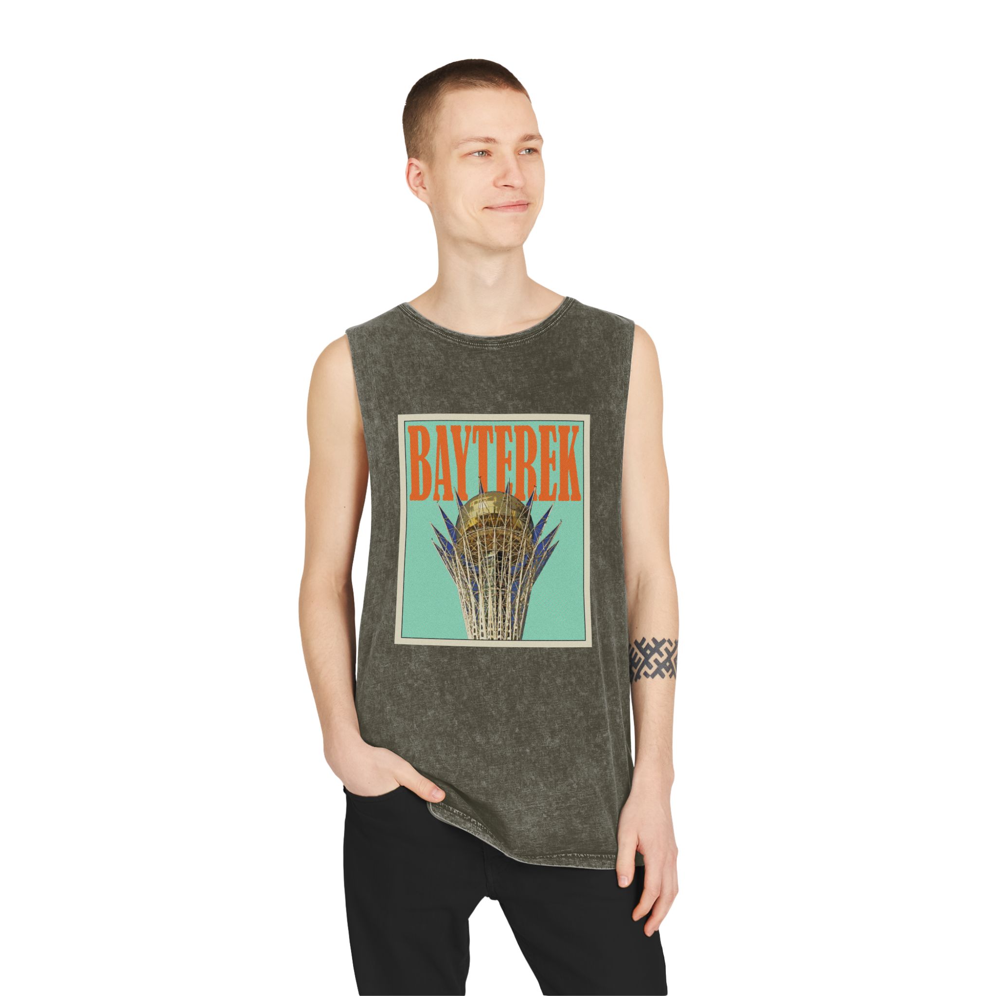 Bayterek Retro Travel Poster Unisex Stonewash Tank Top - Image 7