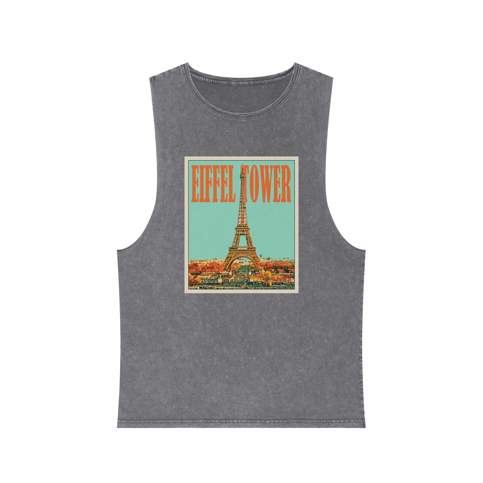 Eiffel Tower Retro Travel Poster (1) Unisex Stonewash Tank Top - Image 9