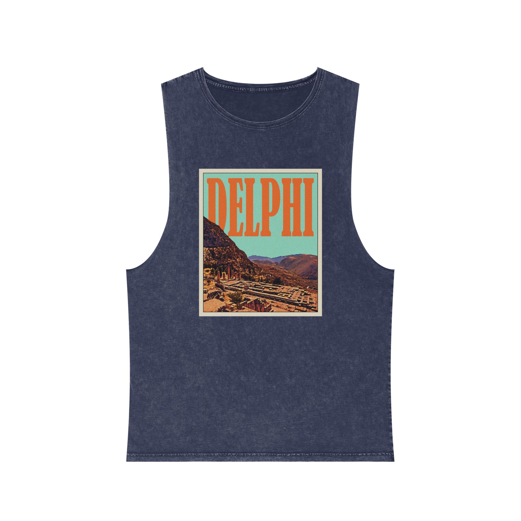 Delphi Retro Travel Poster Unisex Stonewash Tank Top - Image 13