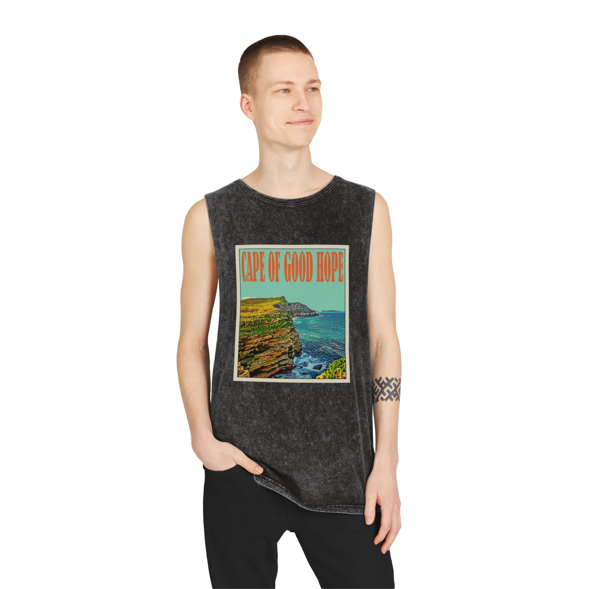Cape Good Hope Retro Travel Poster Unisex Stonewash Tank Top - Image 3