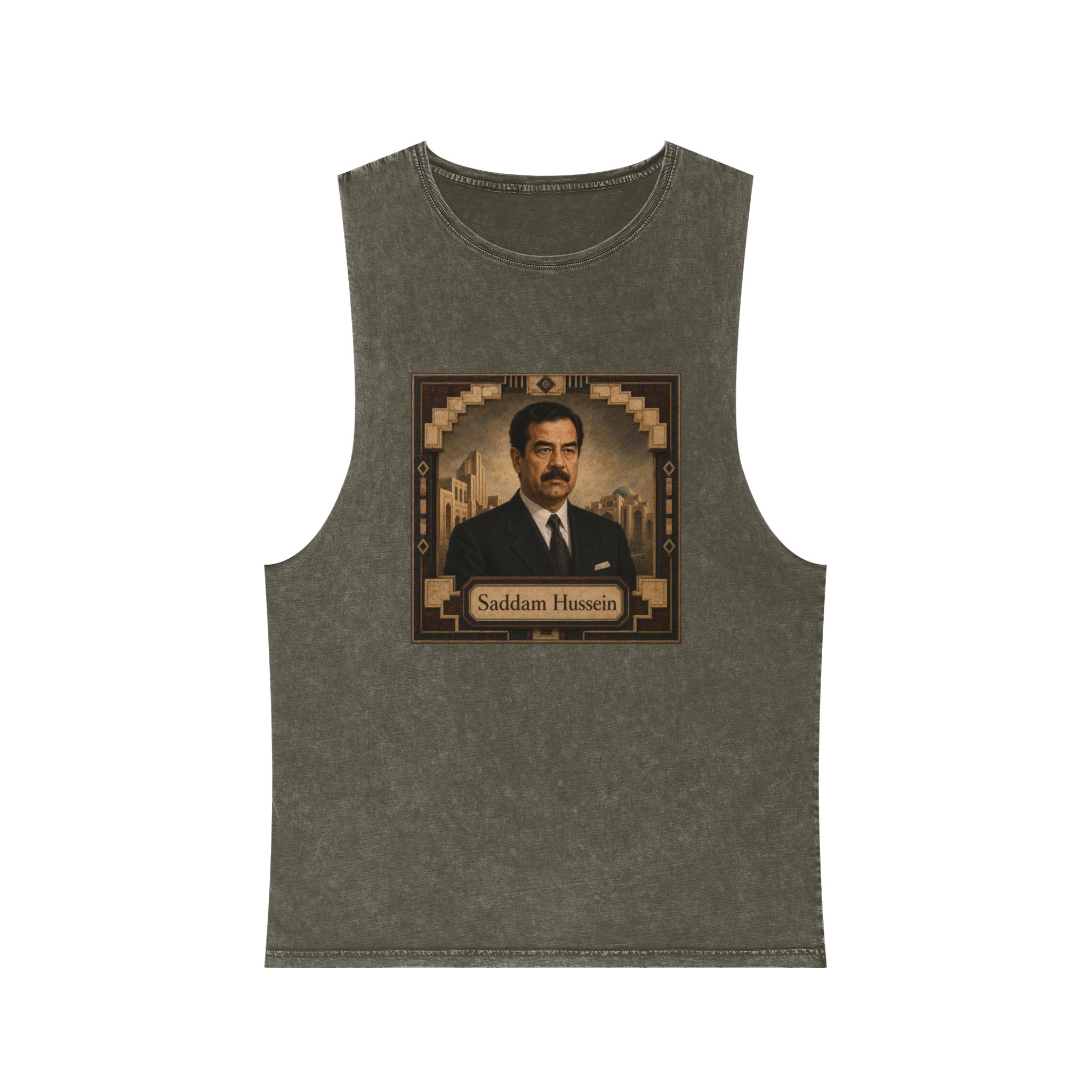 Saddam Hussein Unisex Stonewash Tank Top - Image 5