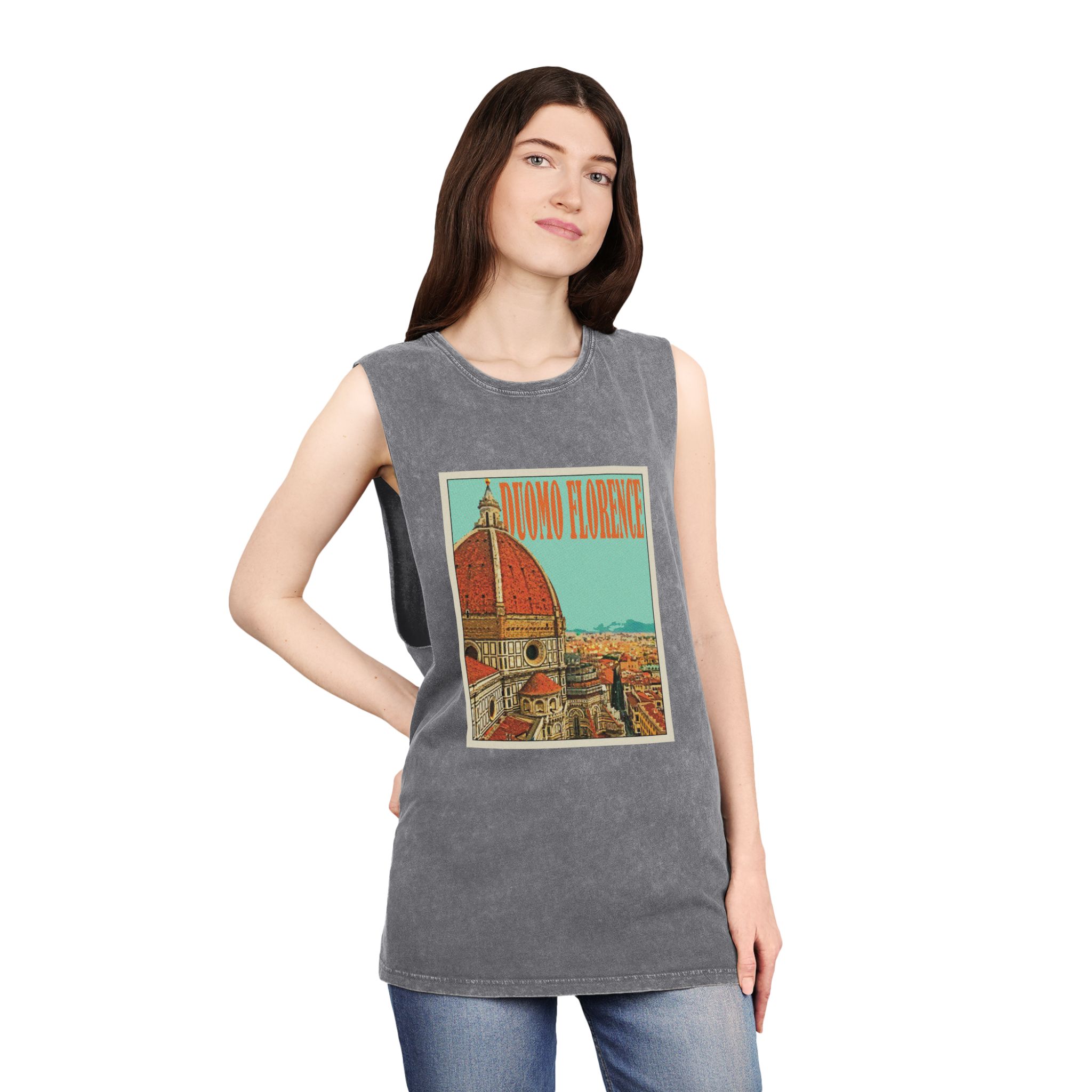 Duomo Florence Retro Travel Poster Unisex Stonewash Tank Top - Image 12