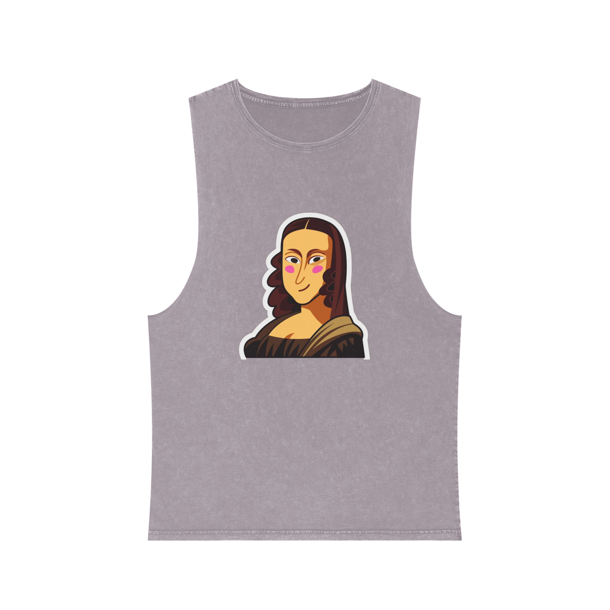Cartoon Mona Lisa Sticker Unisex Stonewash Tank Top - Image 17