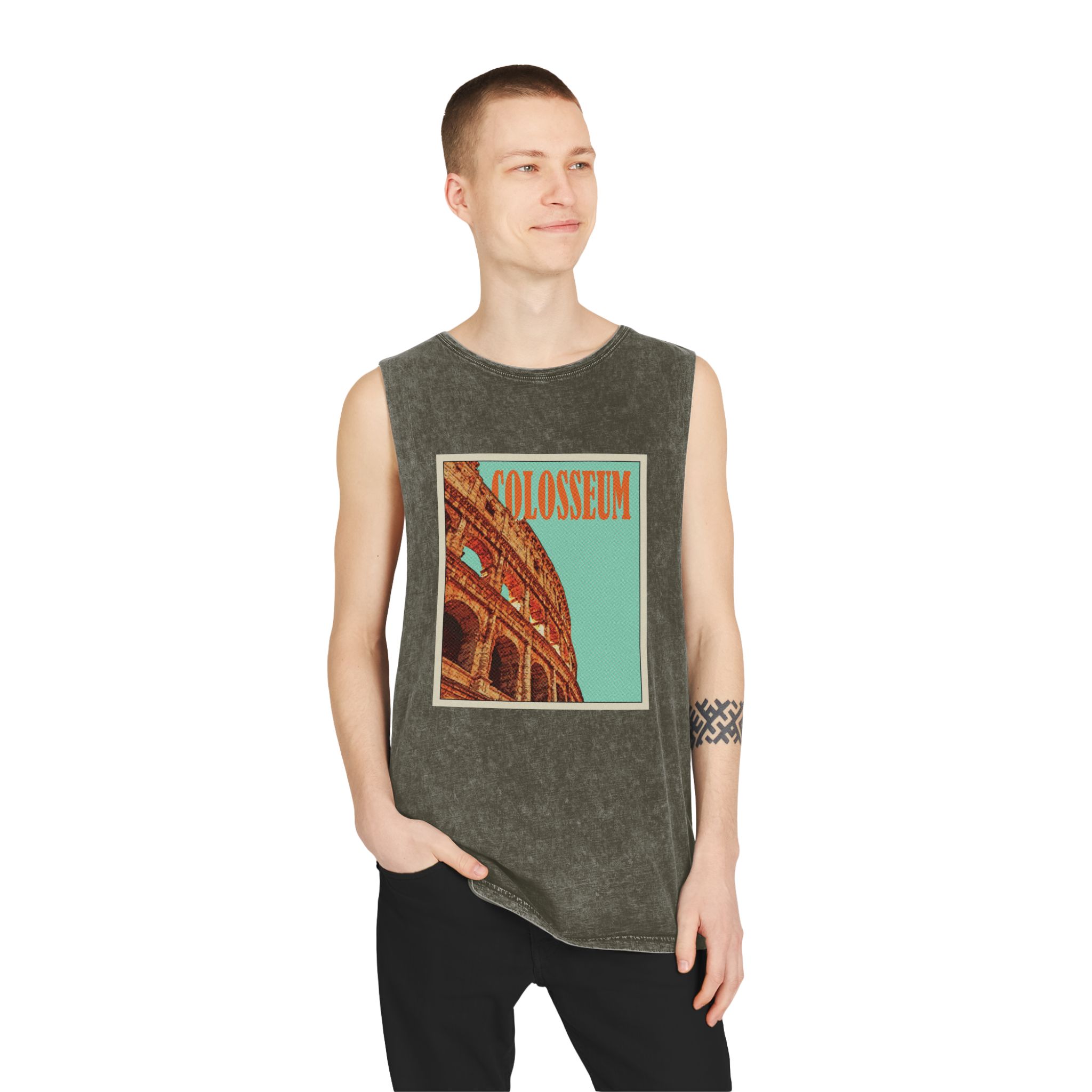 Colosseum Retro Travel Poster (2) Unisex Stonewash Tank Top - Image 7