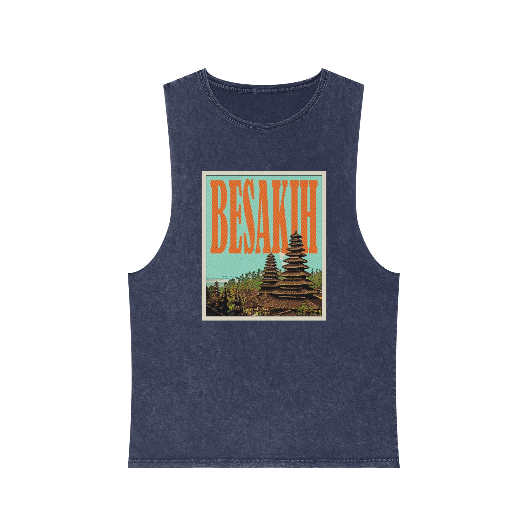 Besakih Retro Travel Poster Unisex Stonewash Tank Top - Image 13