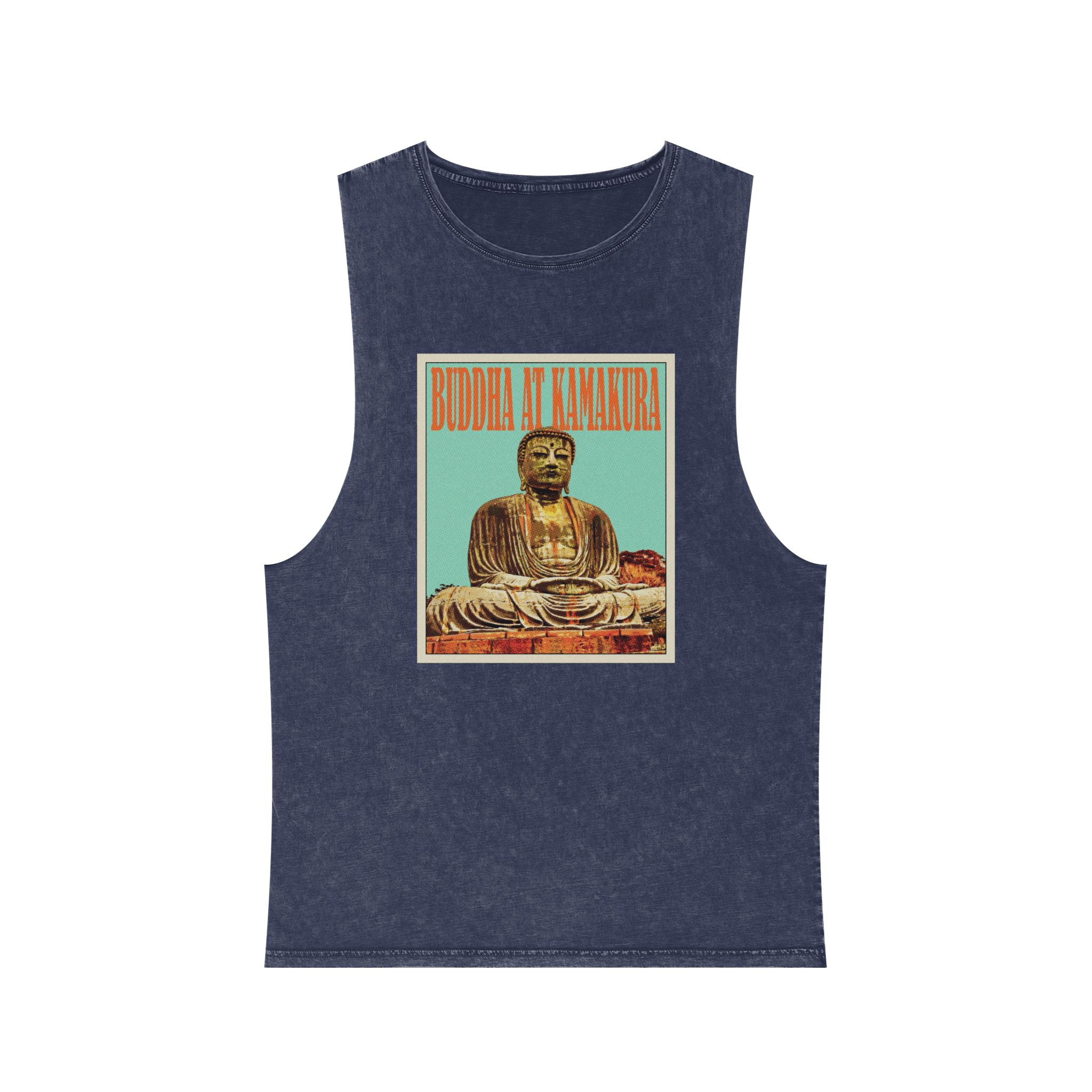 Buddha Kamakura Retro Travel Poster (1) Unisex Stonewash Tank Top - Image 13