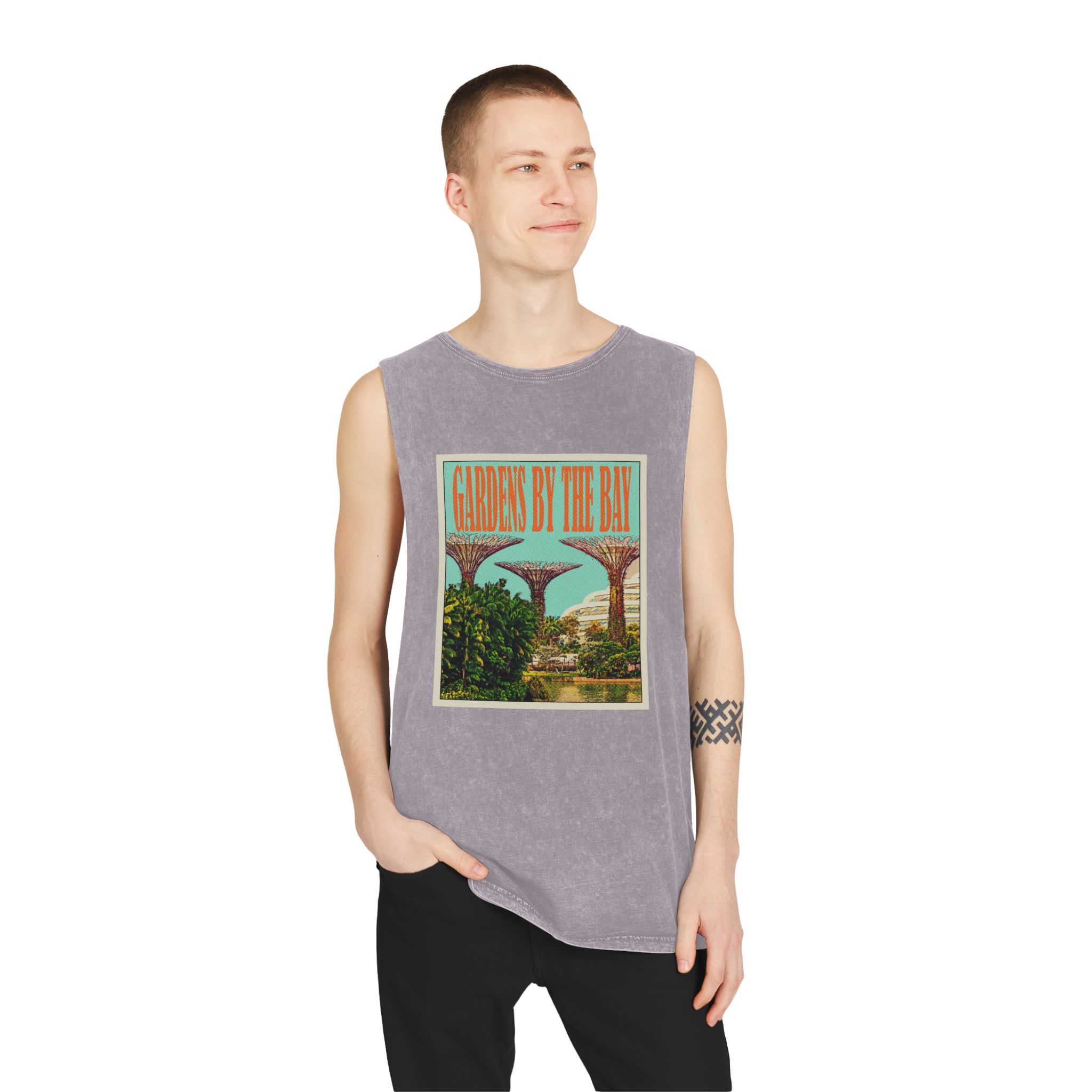Gardens By Bay Retro Travel Poster (1) Unisex Stonewash Tank Top - Image 19