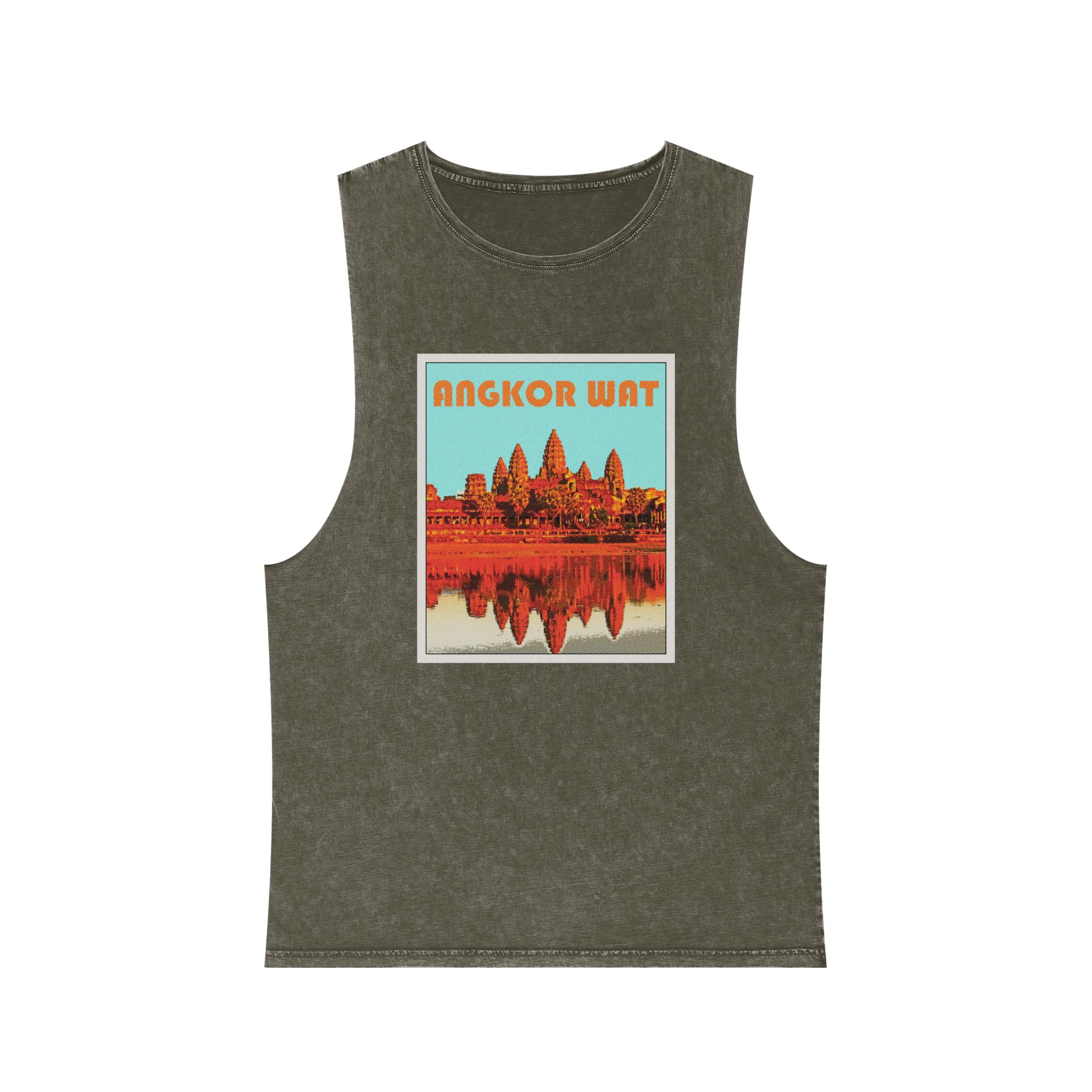 Angkor Wat Retro Travel Poster (1) Unisex Stonewash Tank Top - Image 5