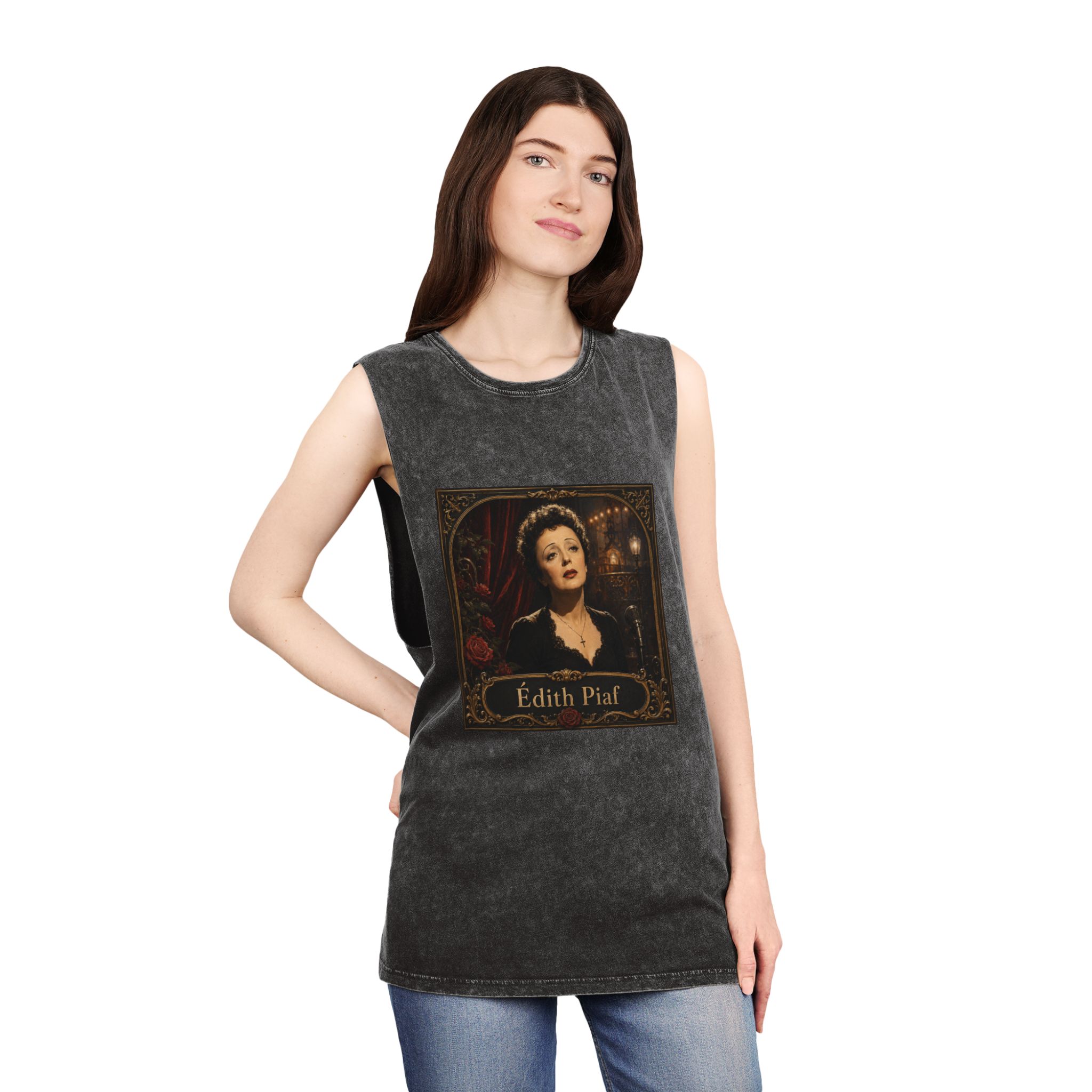 Edith Piaf Unisex Stonewash Tank Top - Image 4