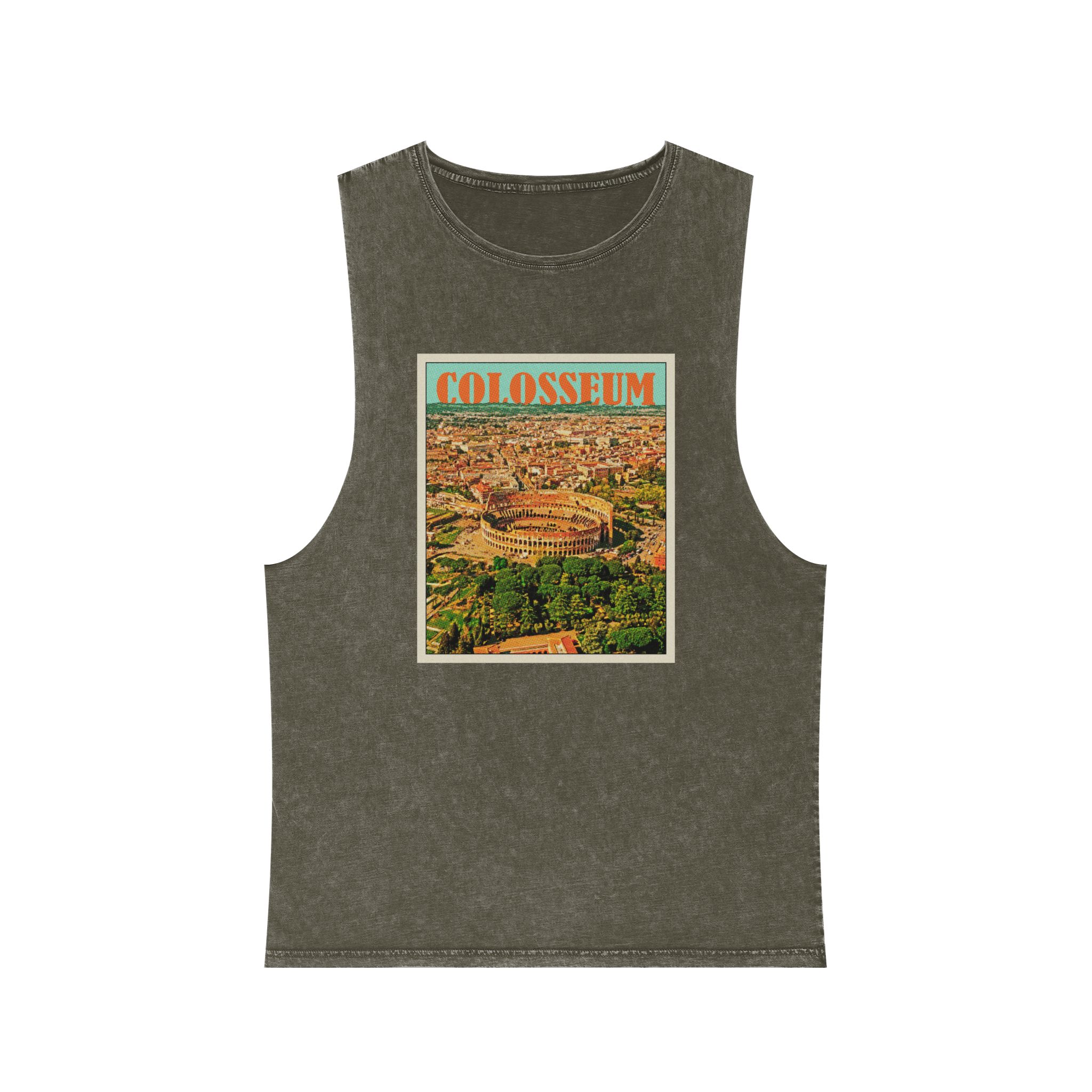 Colosseum Retro Travel Poster Unisex Stonewash Tank Top - Image 5