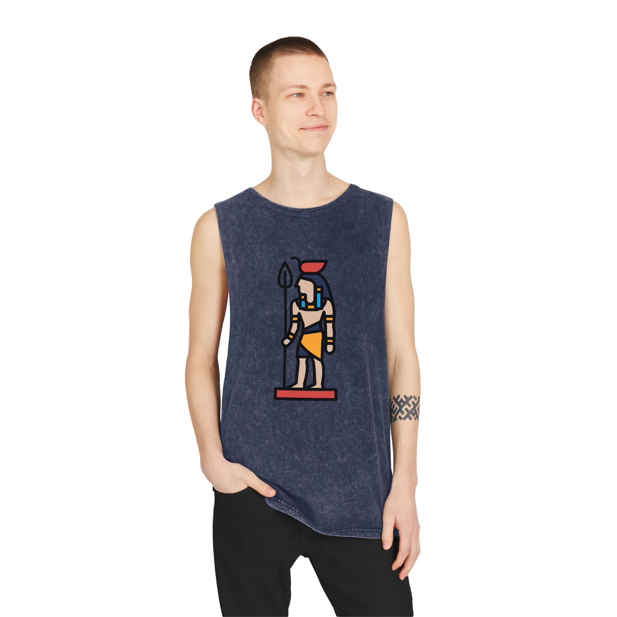 Ancient Egyptian Sculpture Line Style Unisex Stonewash Tank Top - Image 15