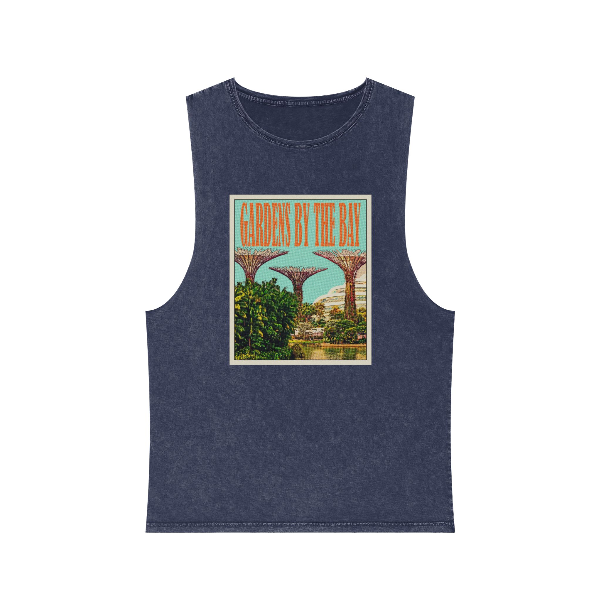 Gardens By Bay Retro Travel Poster (1) Unisex Stonewash Tank Top - Image 13