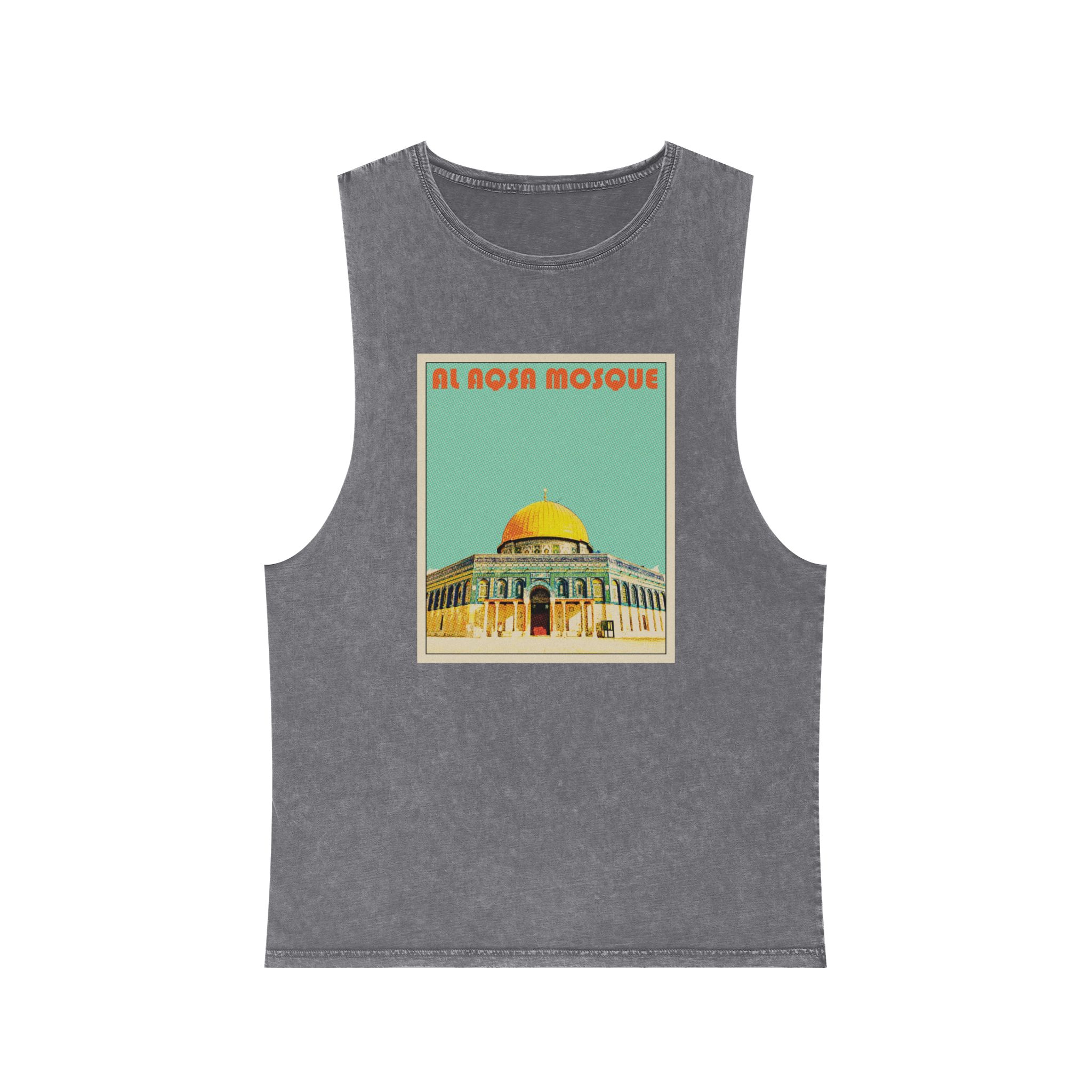 Al Aqsa Mosque Retro Travel Poster Unisex Stonewash Tank Top - Image 9