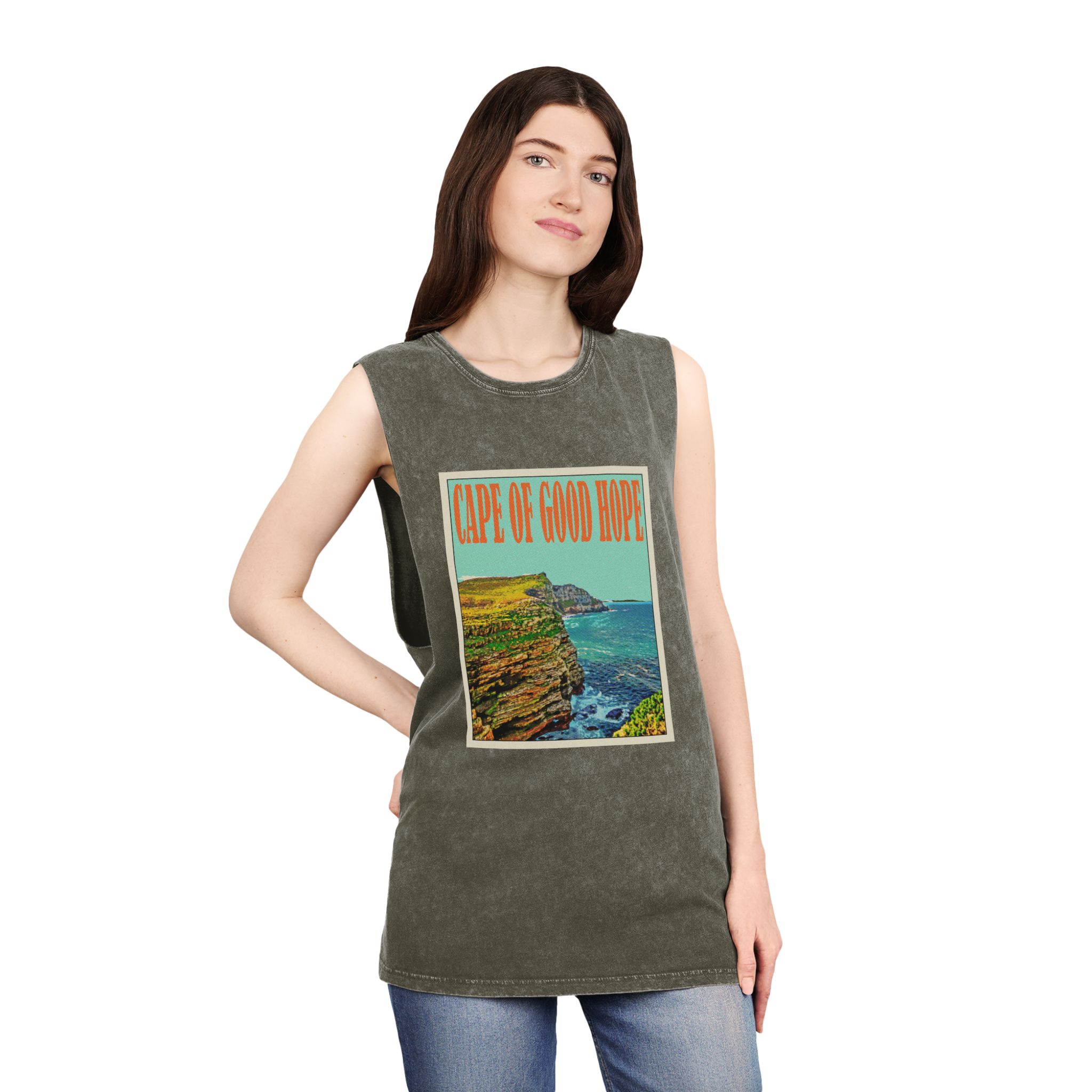 Cape Good Hope Retro Travel Poster Unisex Stonewash Tank Top - Image 8