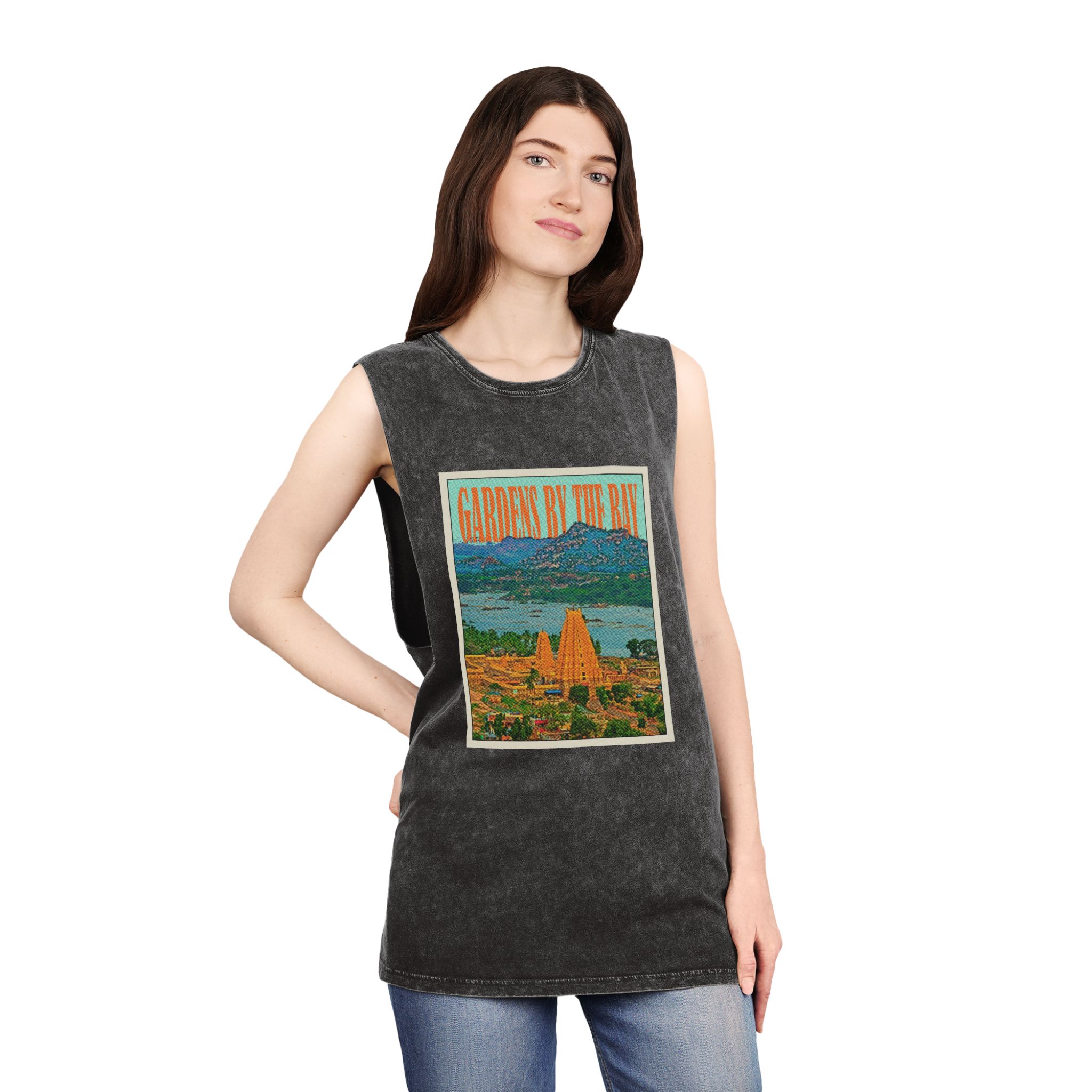 Gardens By Bay Retro Travel Poster (2) Unisex Stonewash Tank Top - Image 4