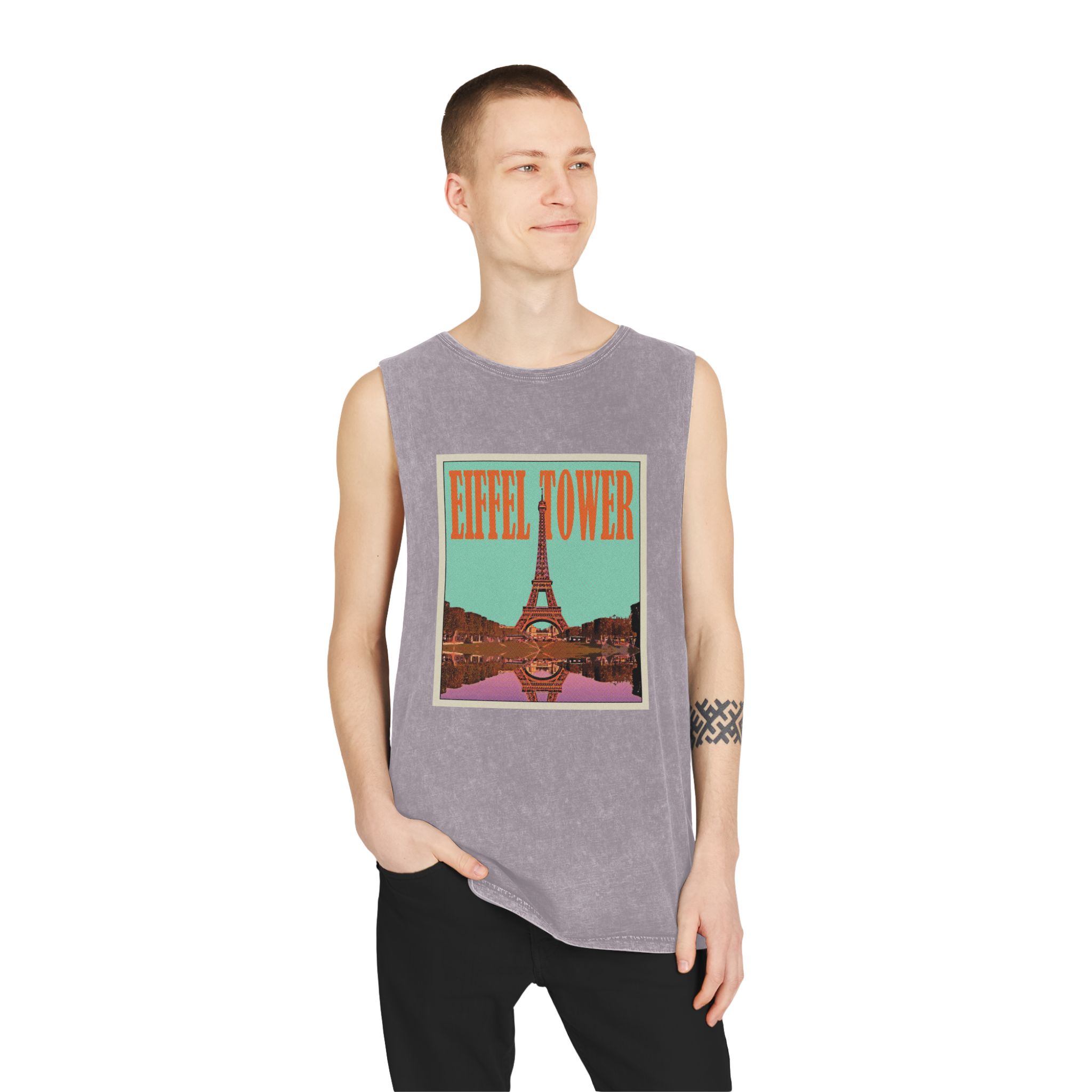 Eiffel Tower Retro Travel Poster Unisex Stonewash Tank Top - Image 19