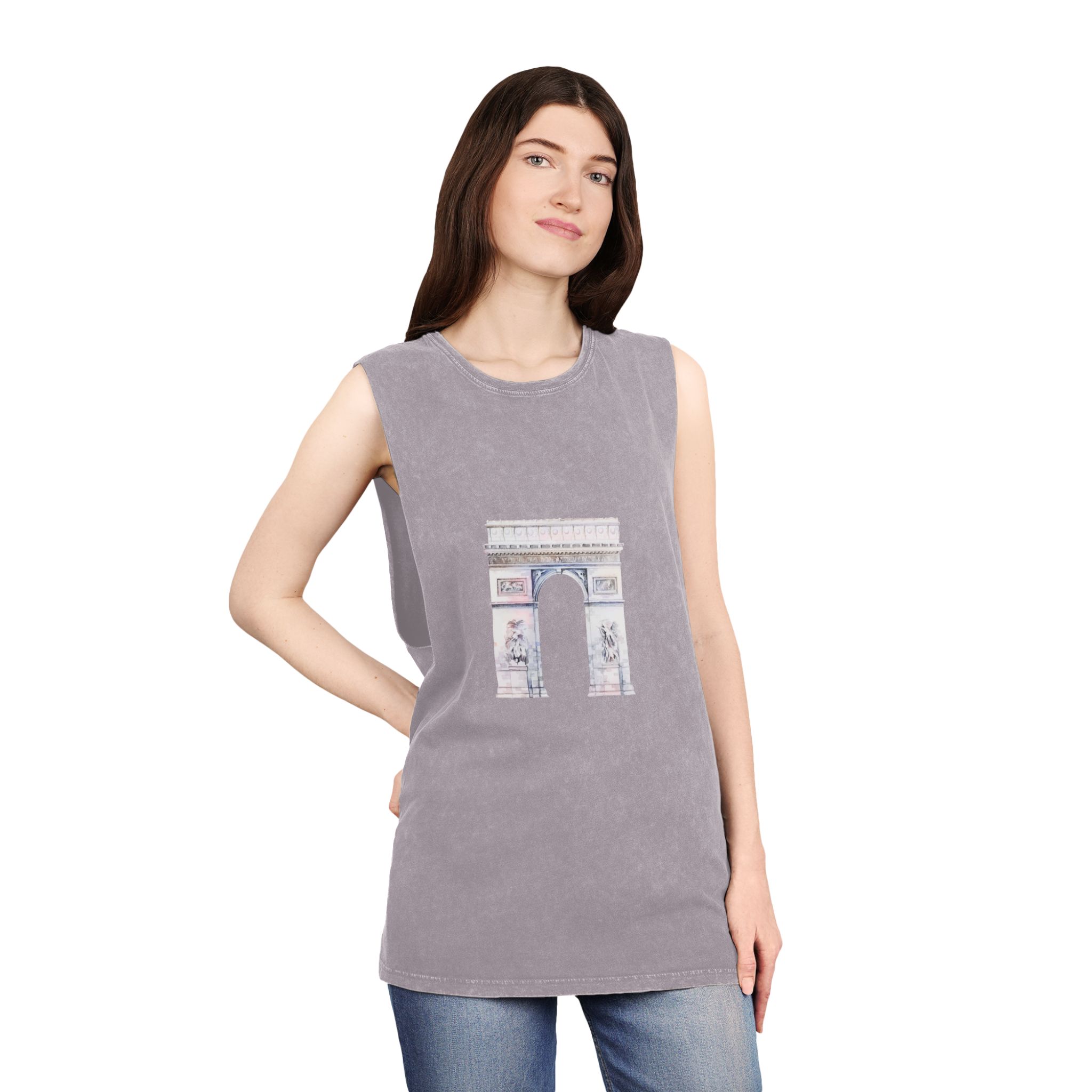 Arc de Triomphe Paris Vector Unisex Stonewash Tank Top - Image 20