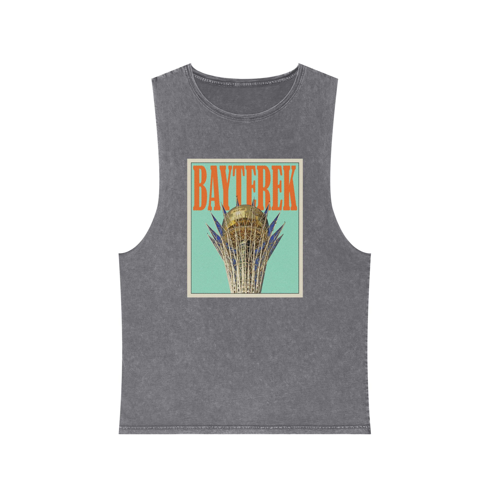 Bayterek Retro Travel Poster Unisex Stonewash Tank Top - Image 9