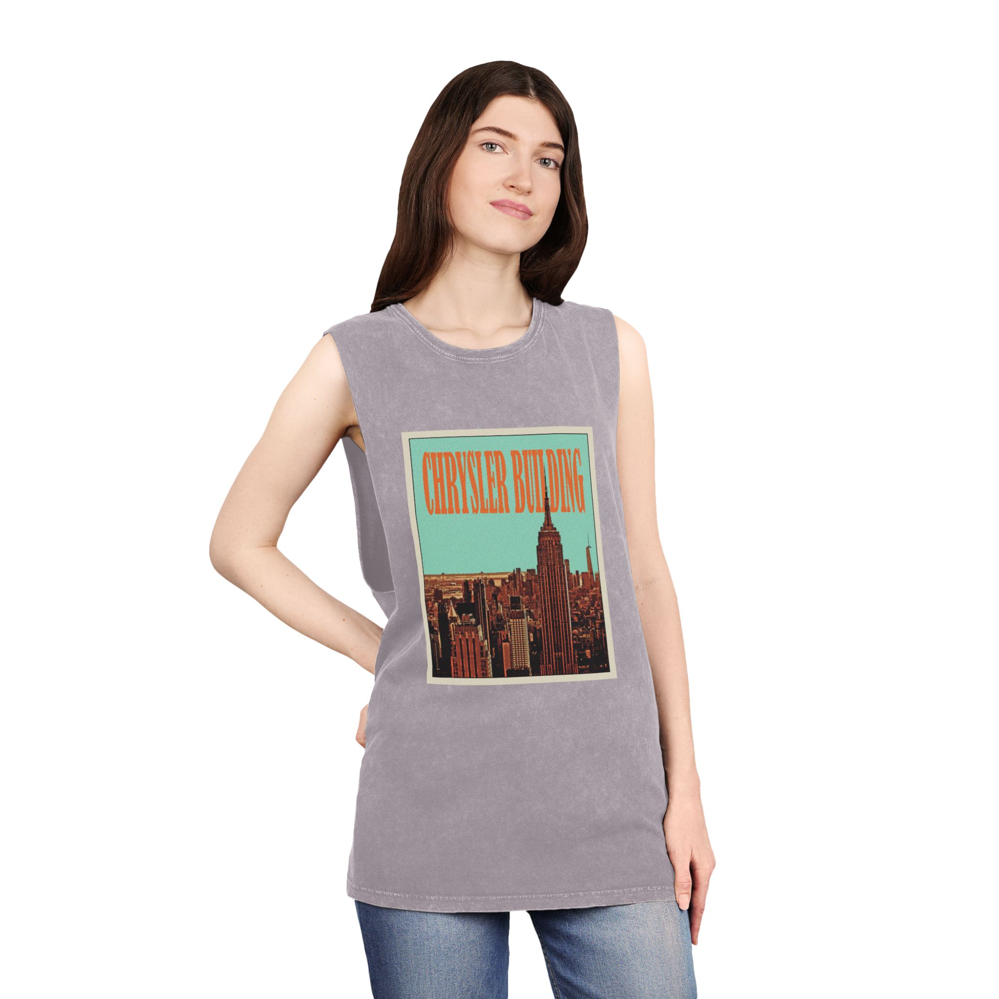 Chrysler Building Retro Travel Poster Unisex Stonewash Tank Top - Image 20