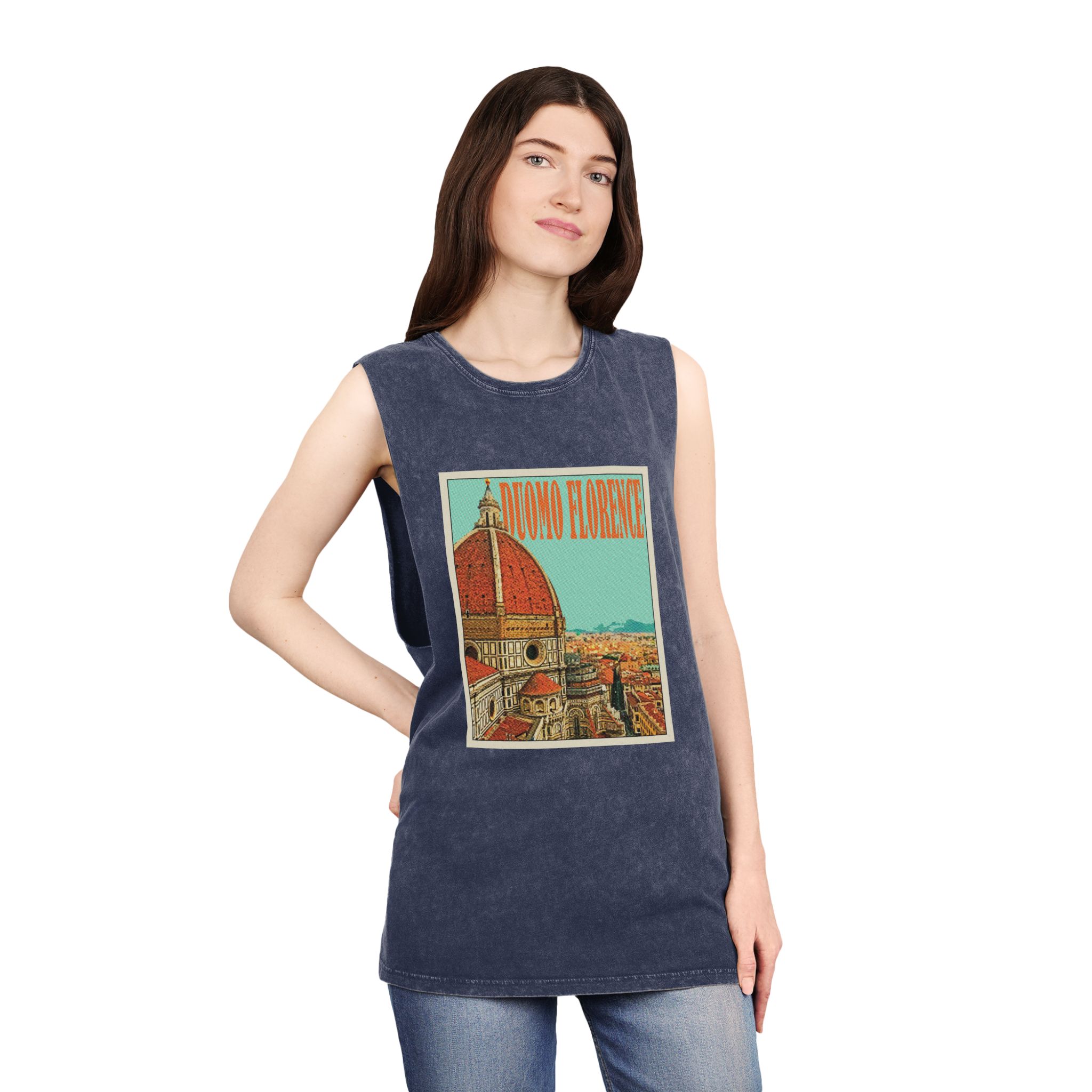 Duomo Florence Retro Travel Poster Unisex Stonewash Tank Top - Image 16