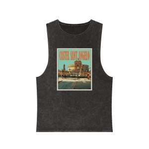 Castel Sant Angelo Retro Travel Poster Unisex Stonewash Tank Top