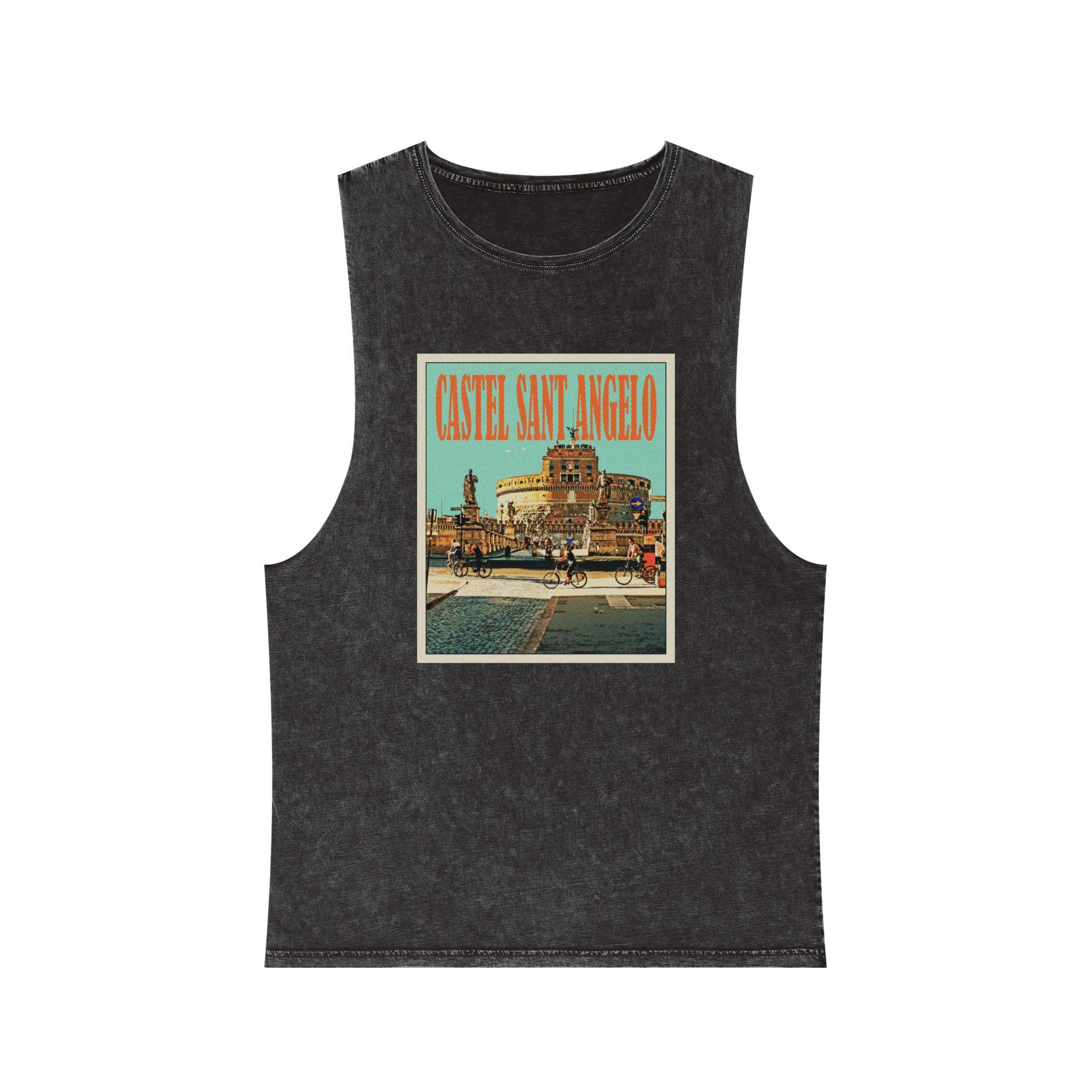 Castel Sant Angelo Retro Travel Poster Unisex Stonewash Tank Top