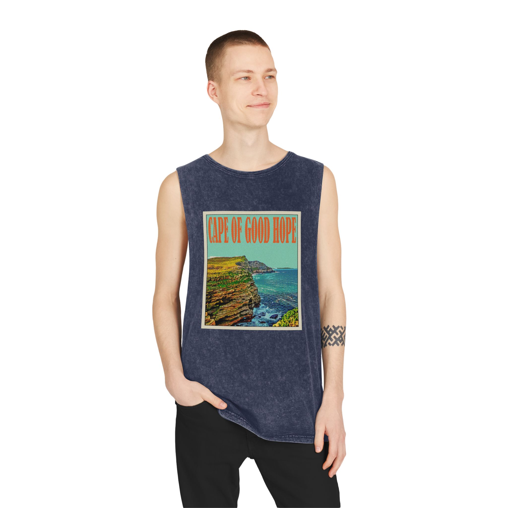 Cape Good Hope Retro Travel Poster Unisex Stonewash Tank Top - Image 15